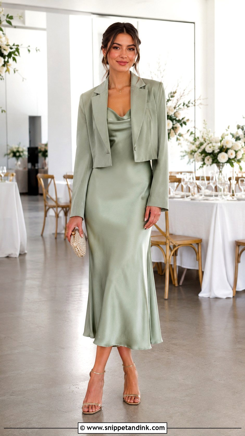 Sage Green Slip Midi Dress Wedding Outfit - Snippet and Ink - 20 Elegant Wedding Outfit Ideas