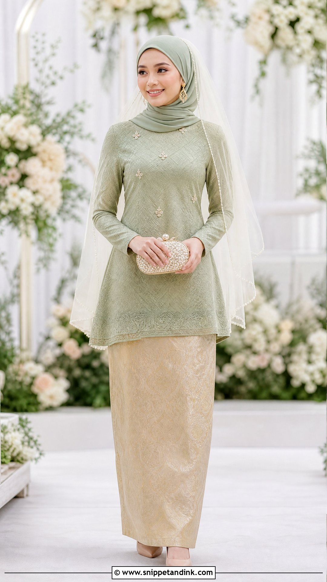 Sage Green Songket Baju Kurung - Snippet and Ink - 20 Wedding Songket Ideas