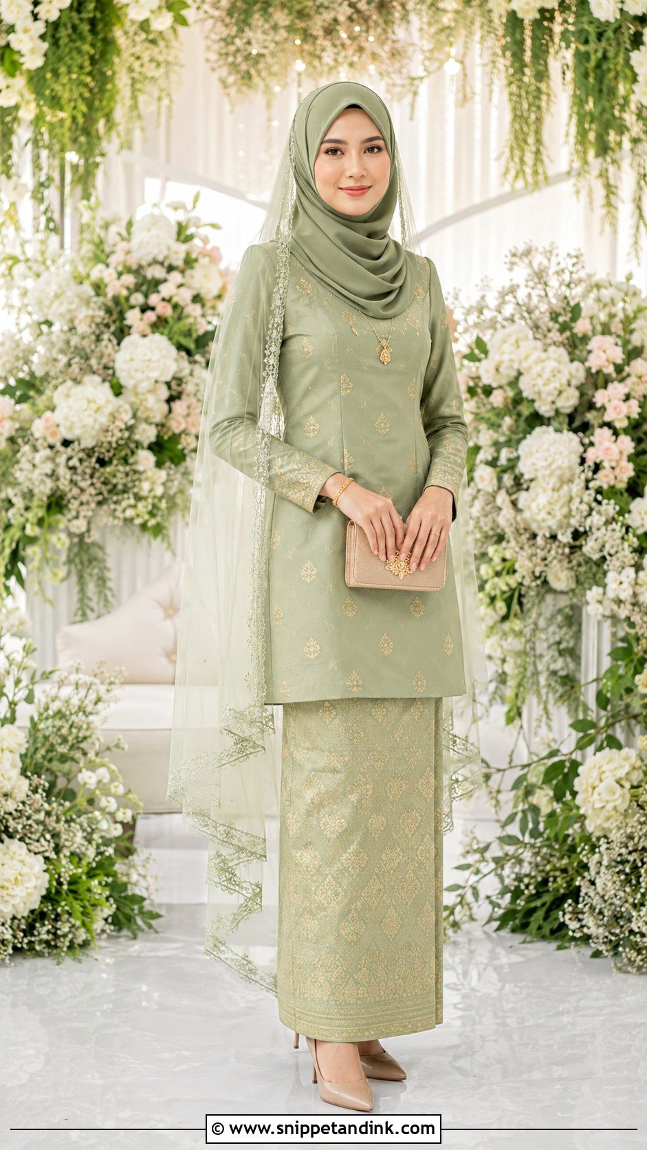 Sage Green Songket Wedding Dress - Snippet and Ink - 25 Malay Songket Wedding Dress Ideas