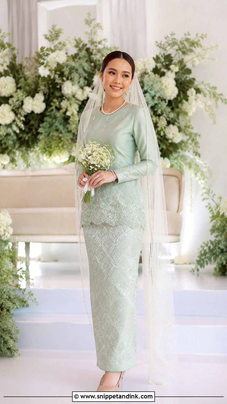Sage Green Songket Wedding Dress - Snippet and Ink - 30 Songket Wedding Dress Ideas