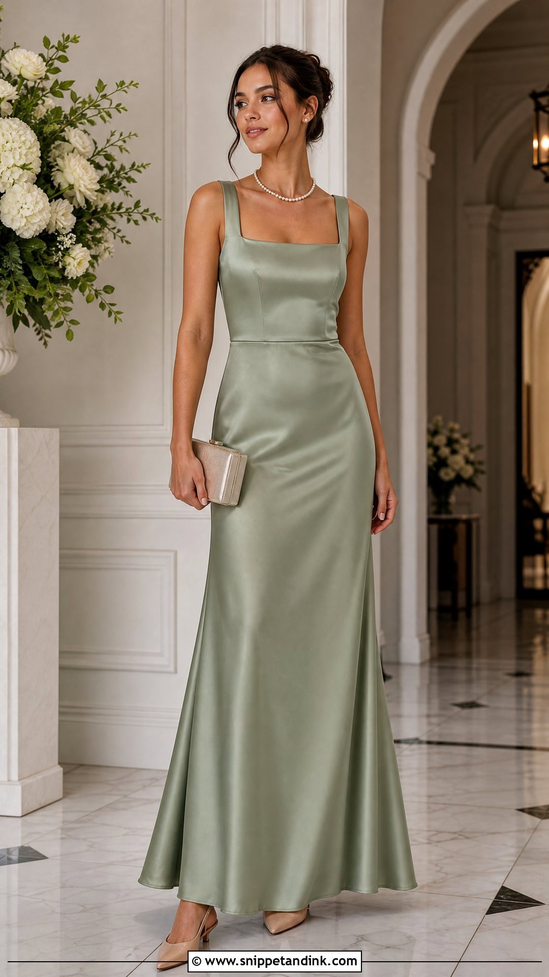 Sage Green Square Neck Satin Maid of Honor Dress - Snippet and Ink - 20 Sage Green Maid of Honor Dress Ideas