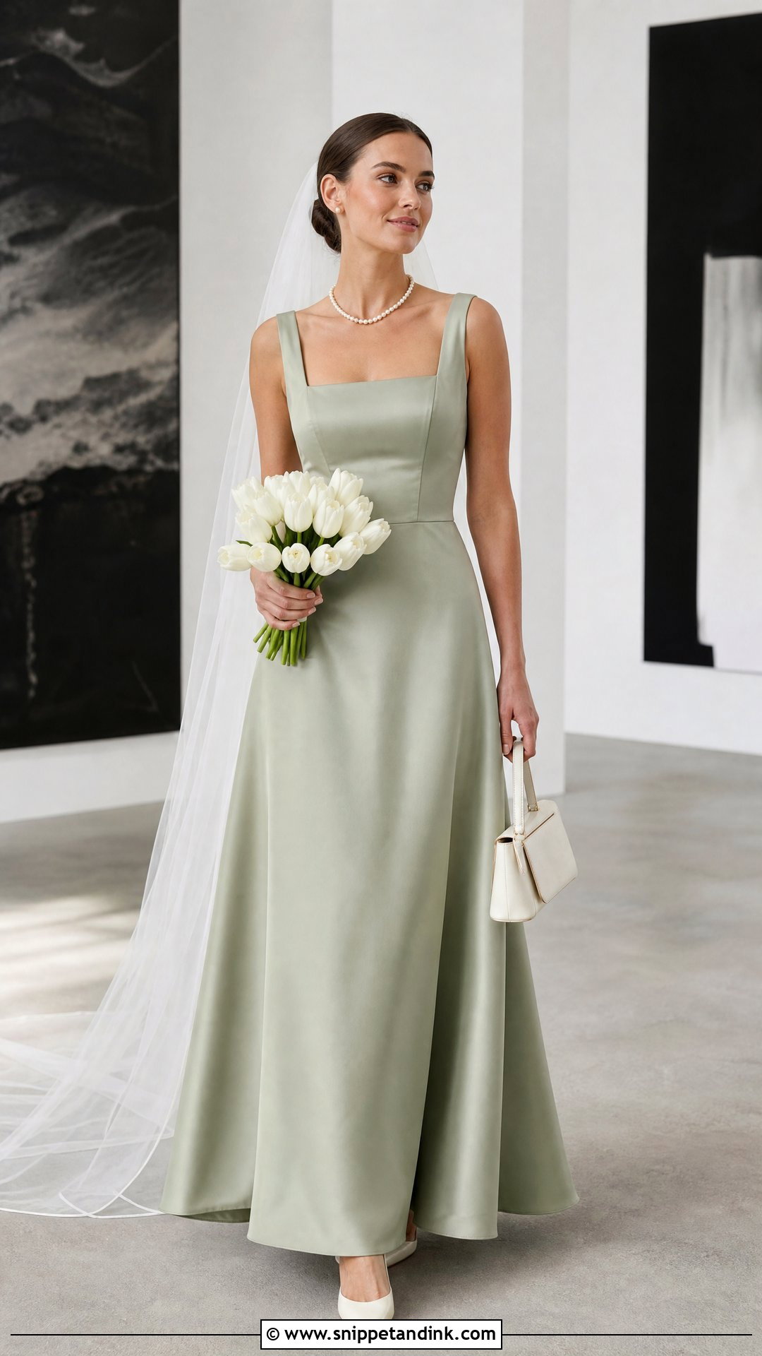Sage Green Square Neck Satin Wedding Dress - Snippet and Ink - 20 Pastel Green Wedding Dress Ideas