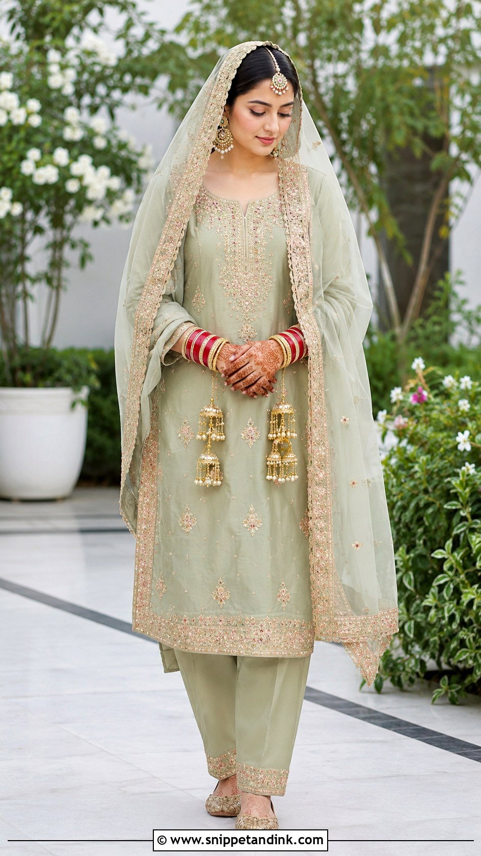Sage Green Straight Suit For Anand Karaj Bride - Snippet and Ink - 20 Anand Karaj Suit Bride Ideas