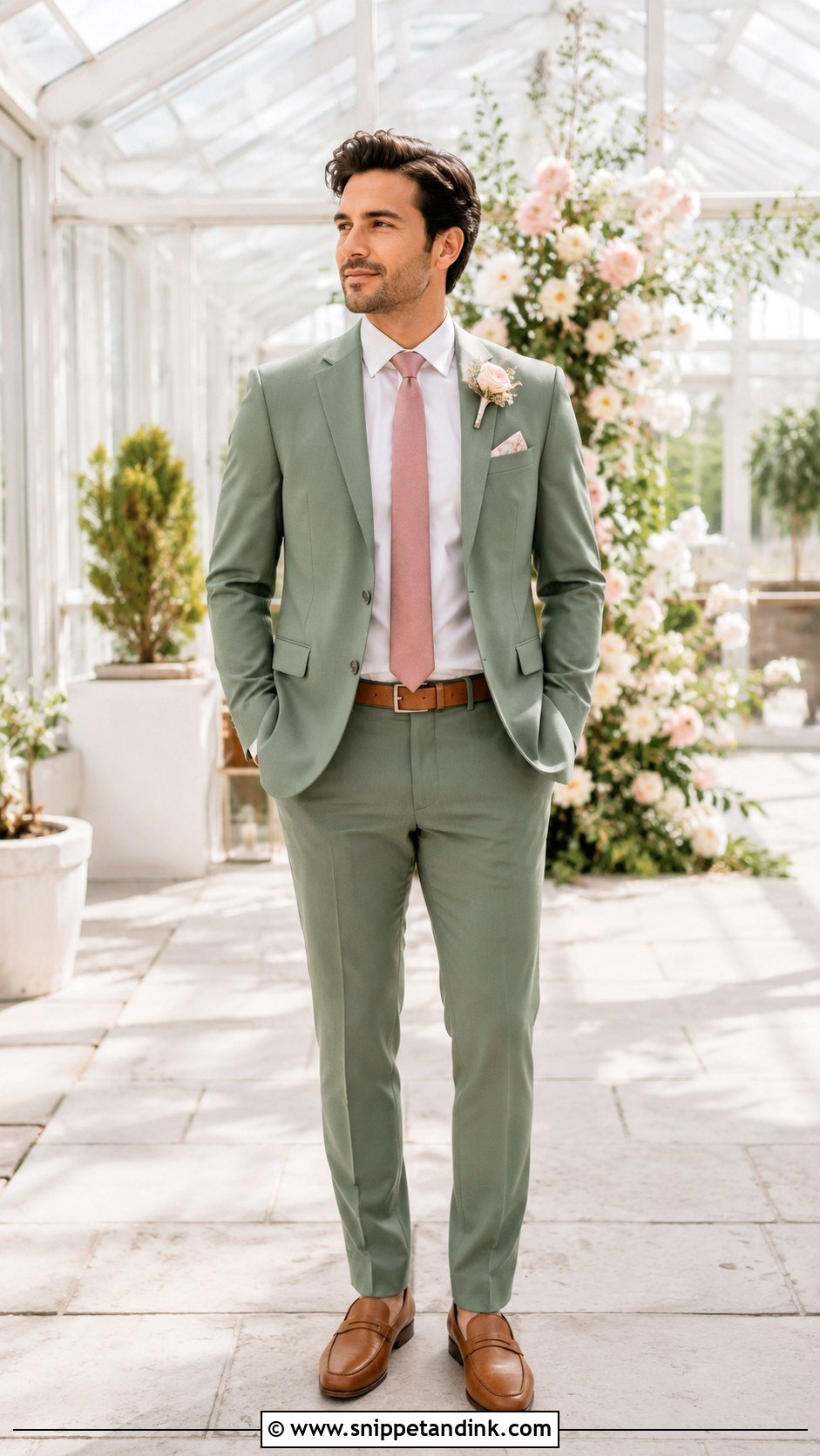 Sage Green Suit With Dusty Rose Tie - Snippet and Ink - 20 Green Suit Wedding Party Ideas
