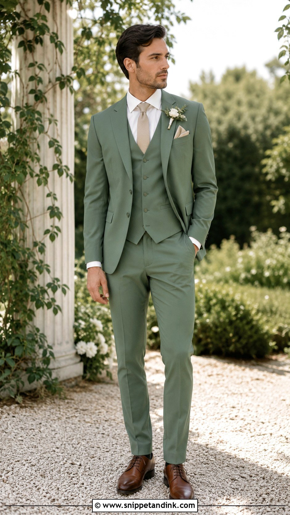 Sage Green Three Piece Wedding Suit - Snippet and Ink - 25 Sage Green Wedding Suit Ideas