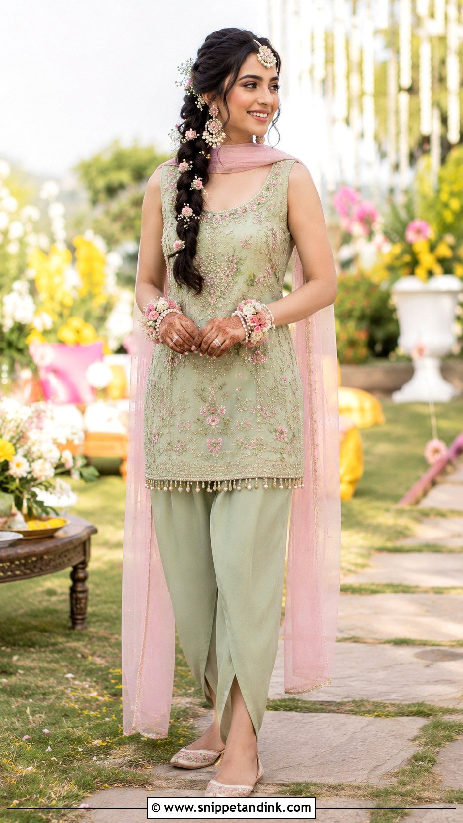 Sage Green Tulip Pants Set For Mehendi - Snippet and Ink - 20 Mehendi Function Outfit Brides Ideas