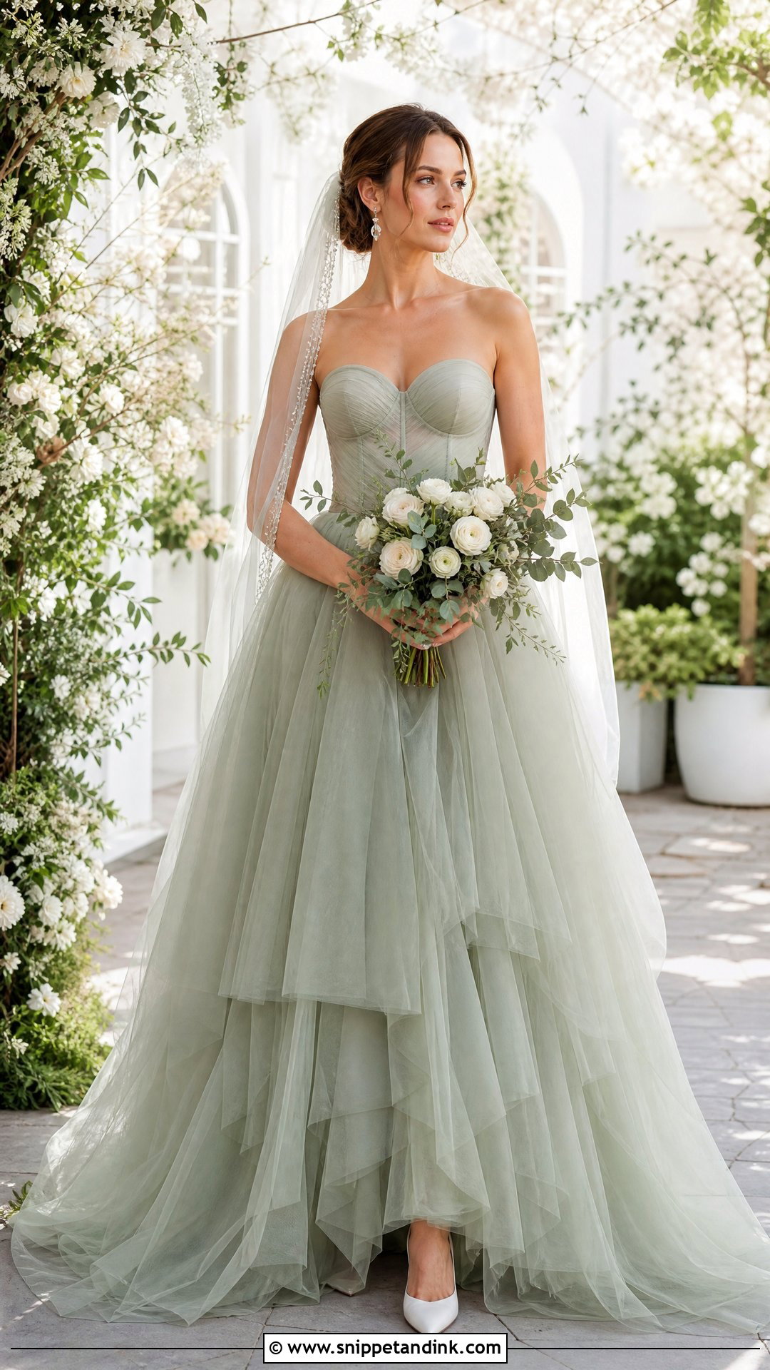Sage Green Tulle Ball Gown Wedding Dress - Snippet and Ink - 20 Pastel Green Wedding Dress Ideas