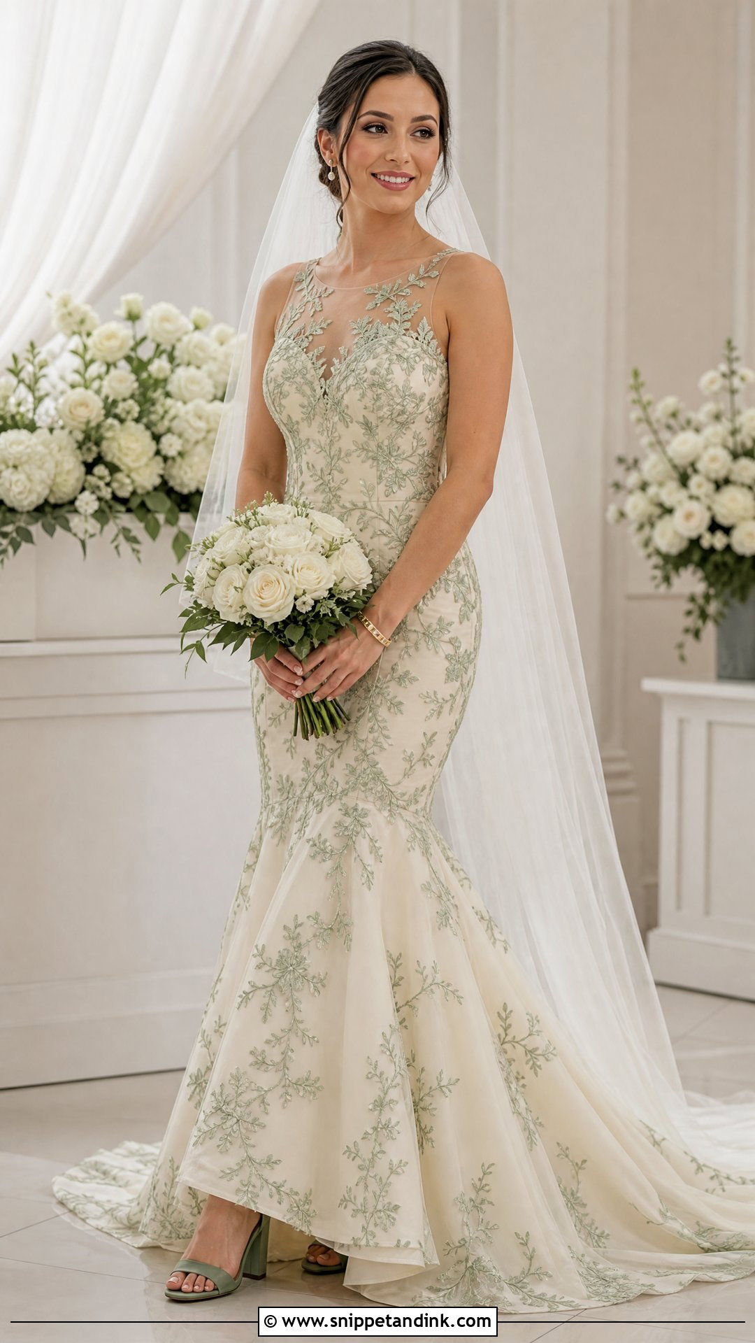 Sage Green Vine Lace Wedding Dress - Snippet and Ink - 20 Wedding Dress with Green Detail Ideas