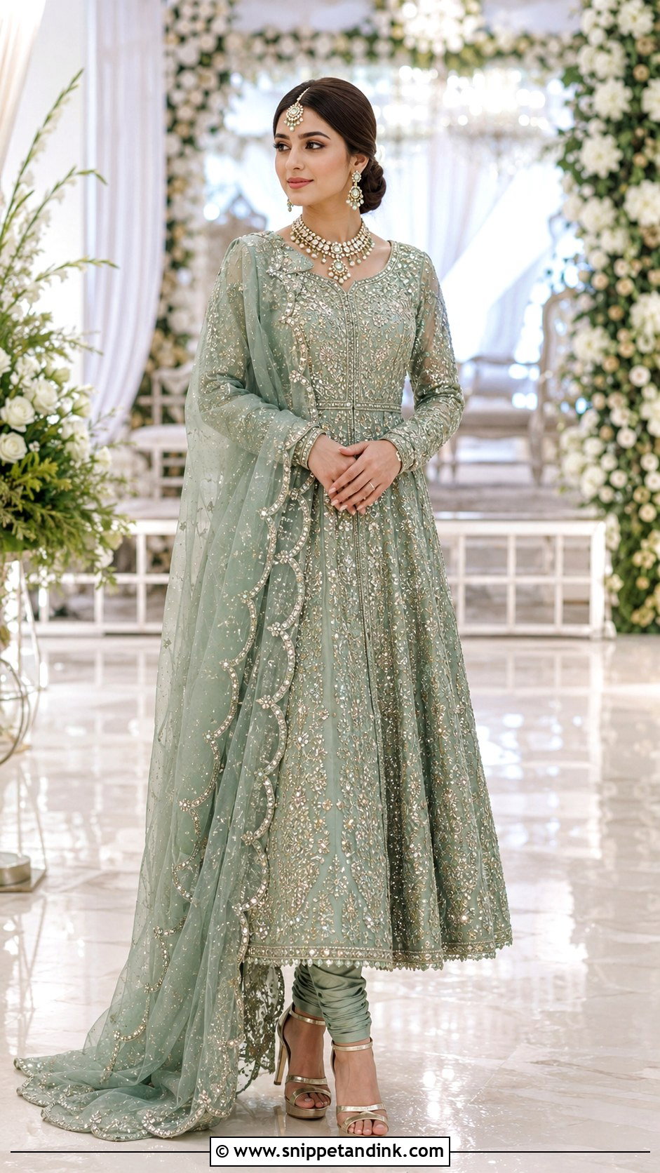 Sage Green Walima Bridal Anarkali - Snippet and Ink - 20 Walima Brides Ideas