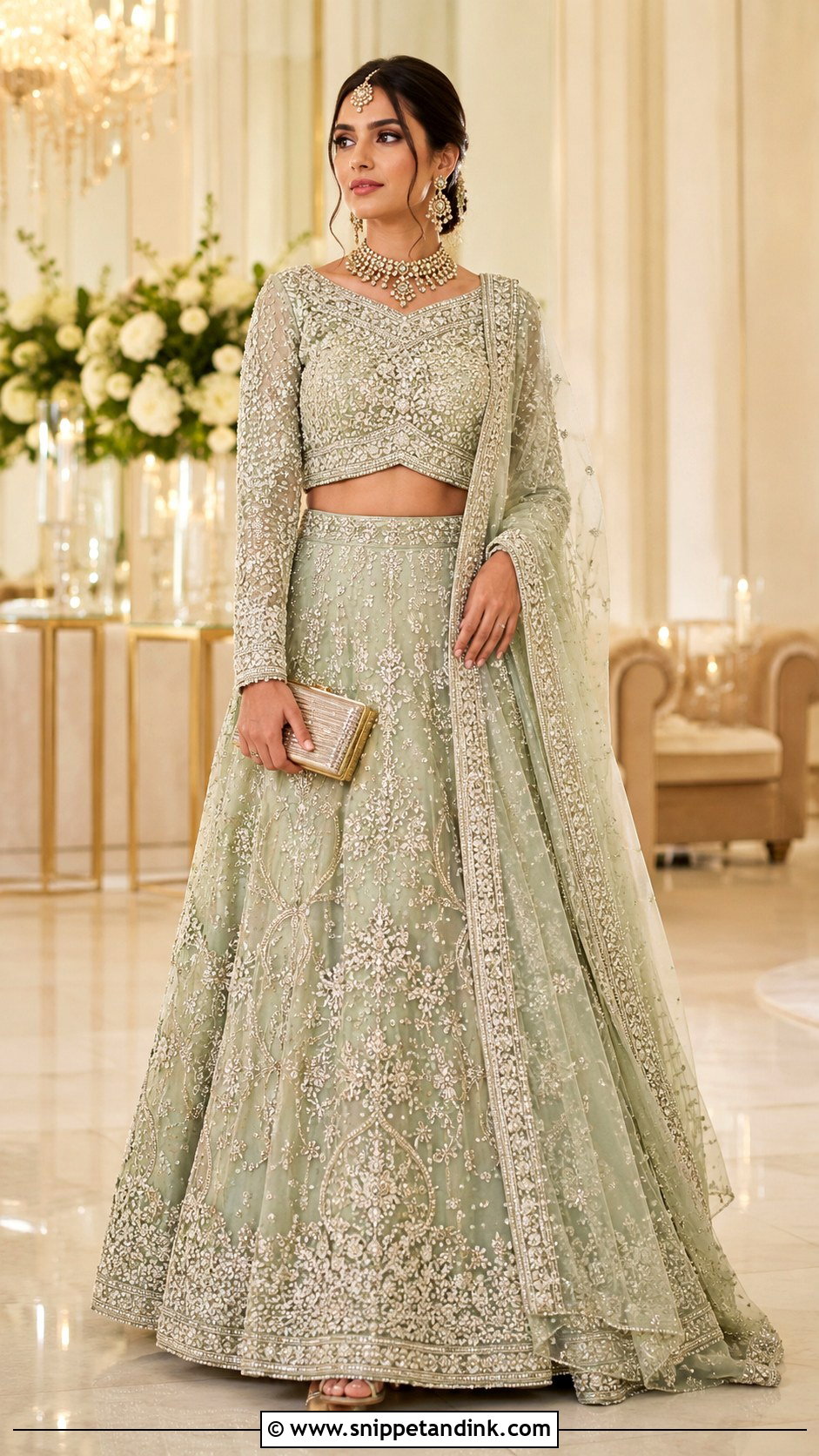 Sage Green Walima Bridal Lehenga - Snippet and Ink - 30 Walima Bridal Look Ideas