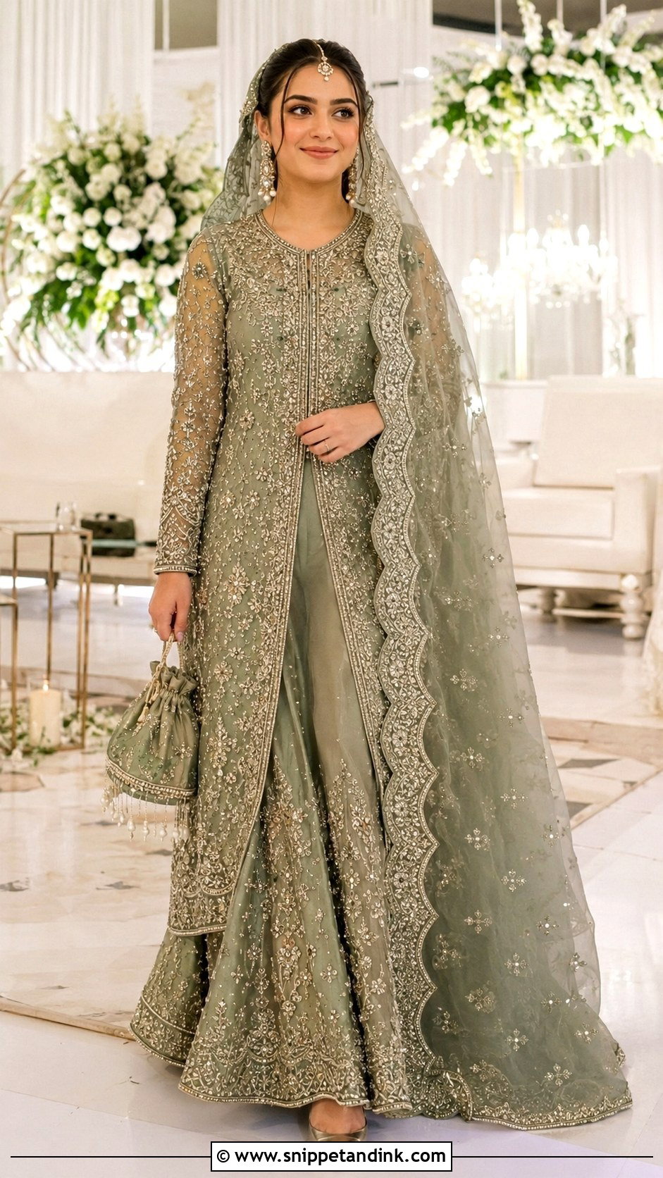 Sage Green Walima Bridal Shirt And Lehenga - Snippet and Ink - 20 Walima Bridal Dress Ideas