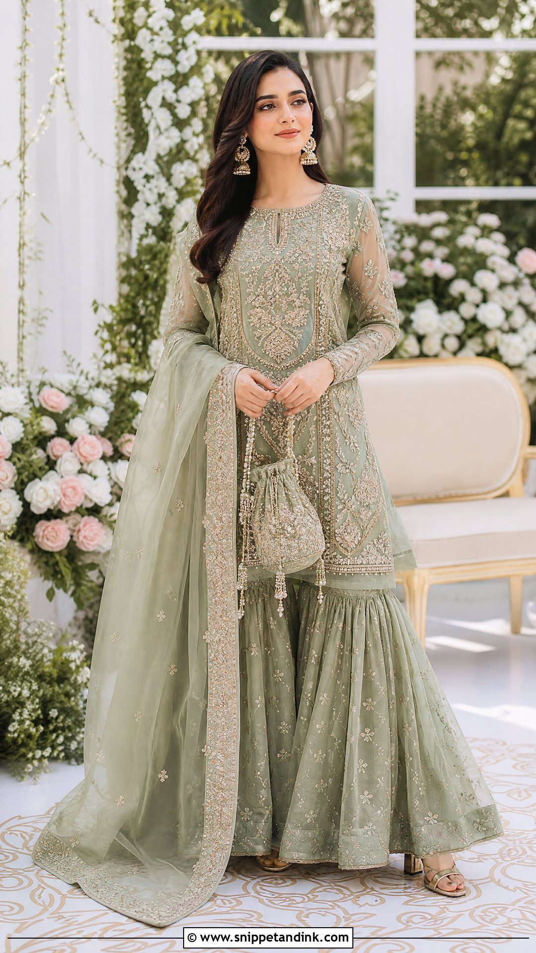 Sage Green Walima Dress With Sharara - Snippet and Ink - 25 Walima Dress for Bride Sister Ideas