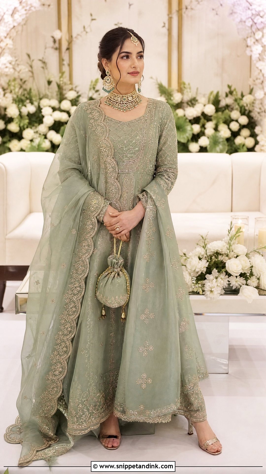 Sage Green Walima Dress - Snippet and Ink - 20 Walima Dress Colours