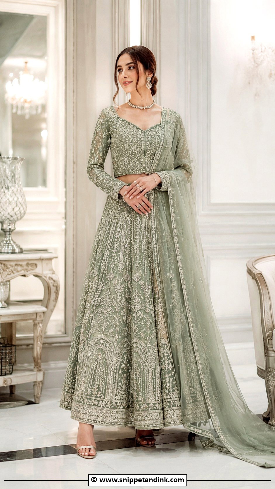 Sage Green Walima Lehenga For Bride - Snippet and Ink - 30 Walima Outfits for Bride