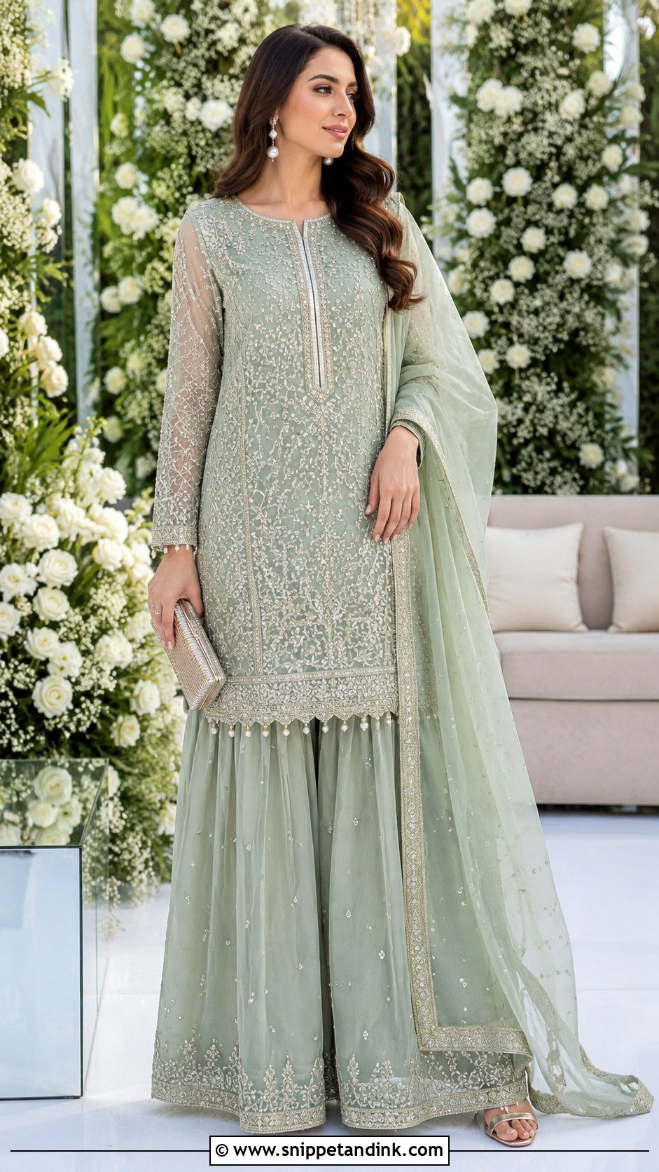 Sage Green Walima Sharara - Snippet and Ink - 25 Walima Outfit Ideas