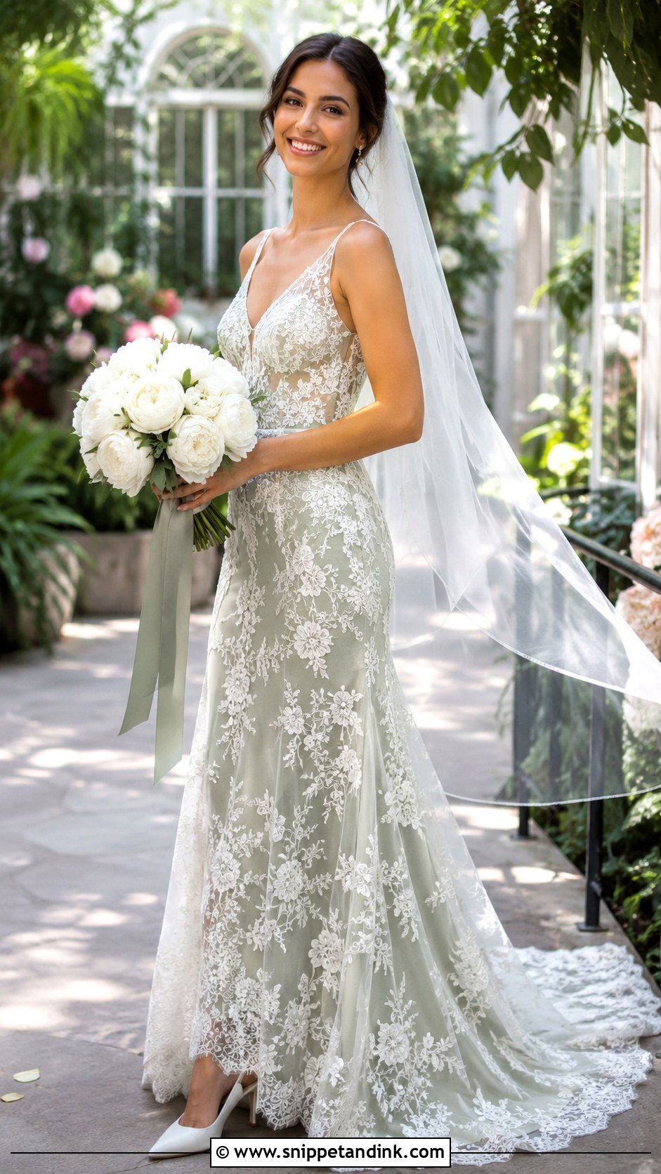 Sage Green Wedding Dress With White Lace Overlay - Snippet and Ink - 20 White and Green Wedding Dress Ideas