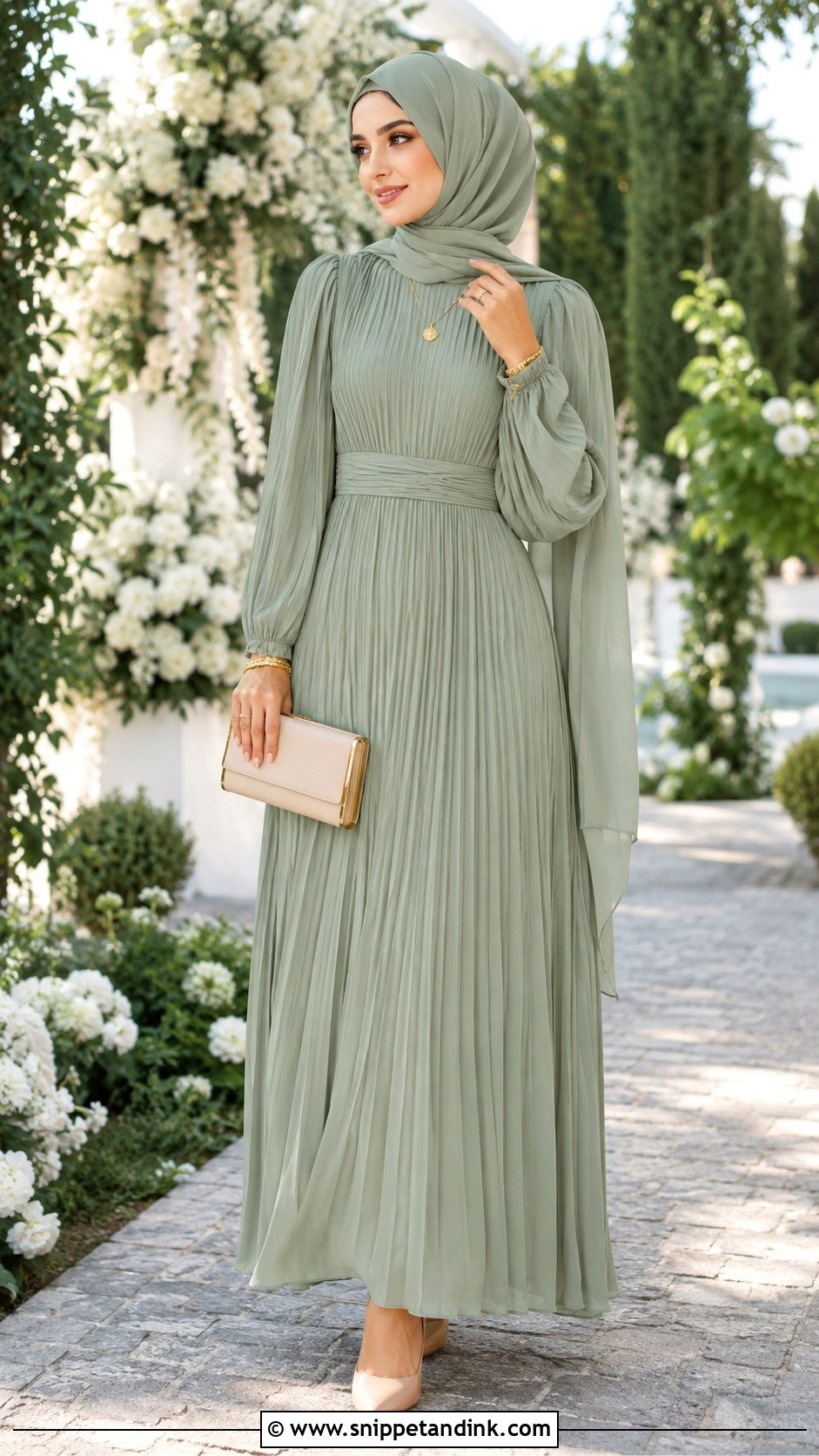 Sage Green Wedding Guest Dress With Hijab - Snippet and Ink - 25 Hijab Do Wedding Ideas