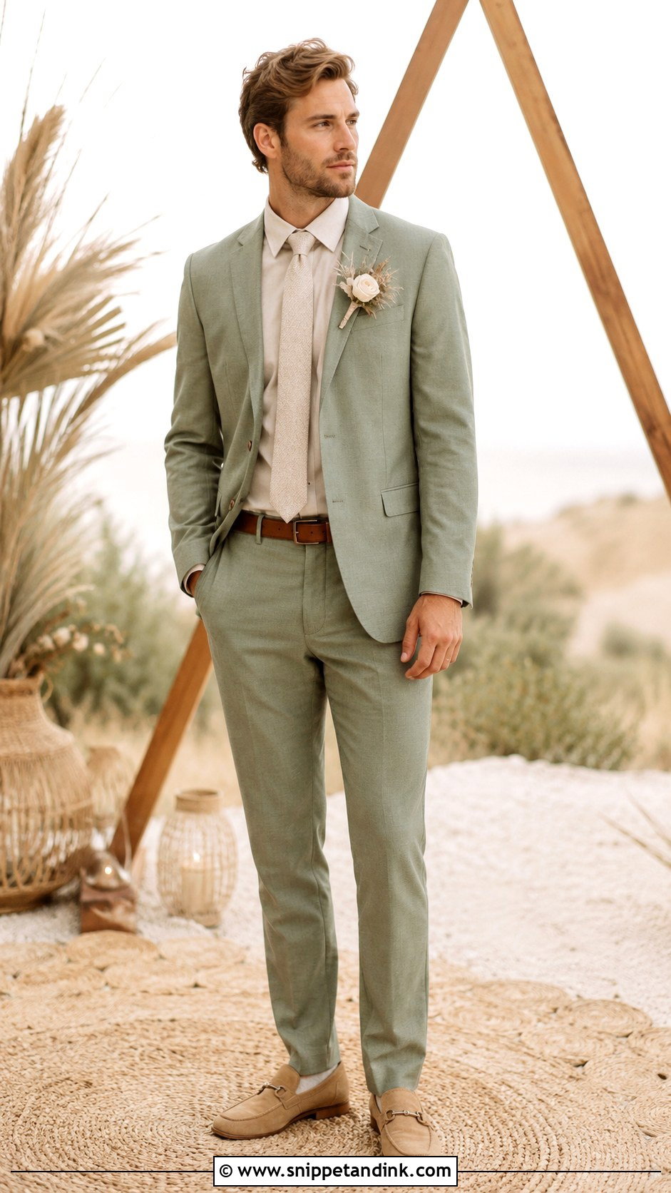Sage Green Wedding Suit With Beige Shirt - Snippet and Ink - 25 Sage Green Wedding Suit Ideas