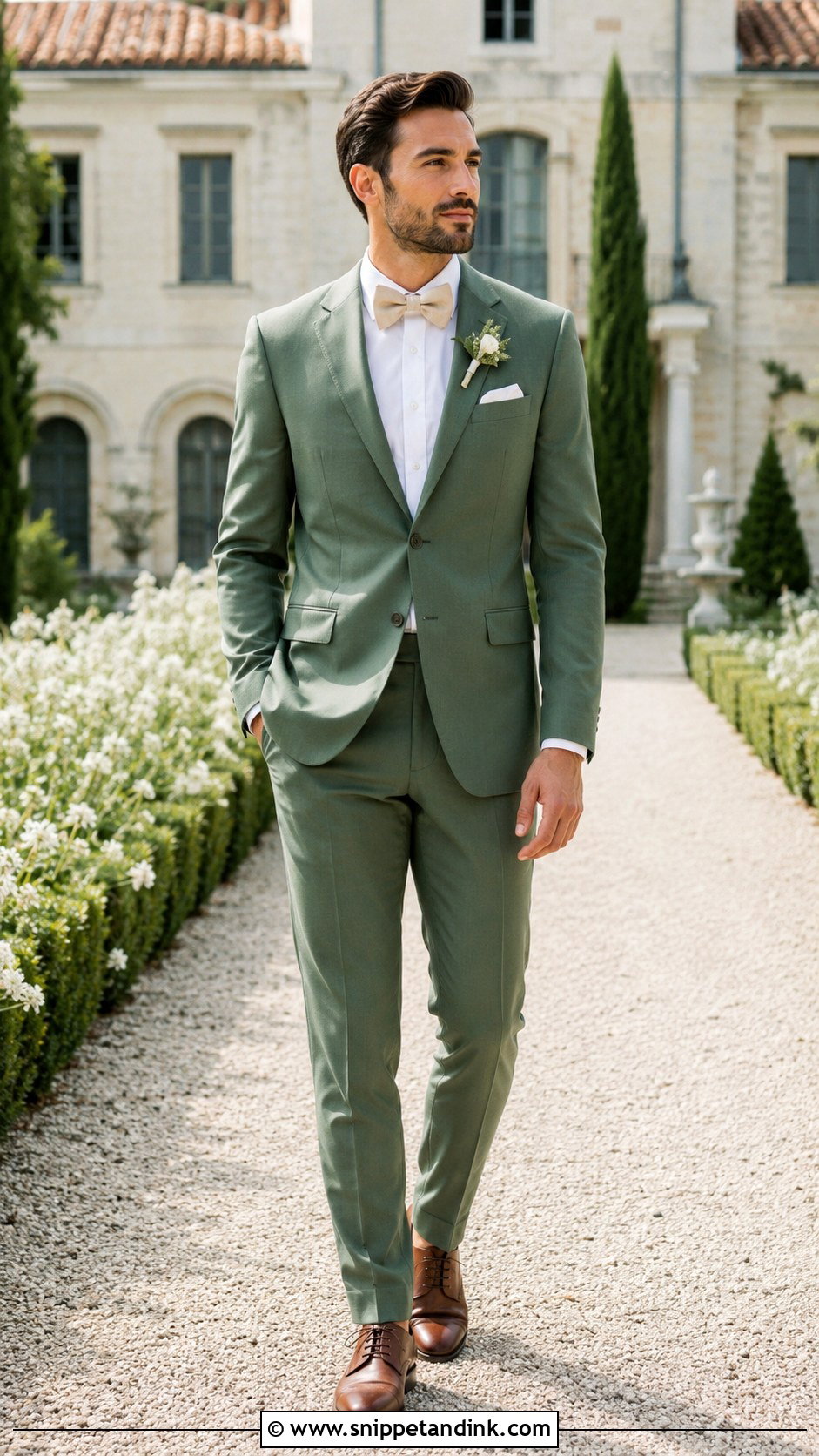 Sage Green Wedding Suit With Bow Tie - Snippet and Ink - 25 Sage Green Wedding Suit Ideas