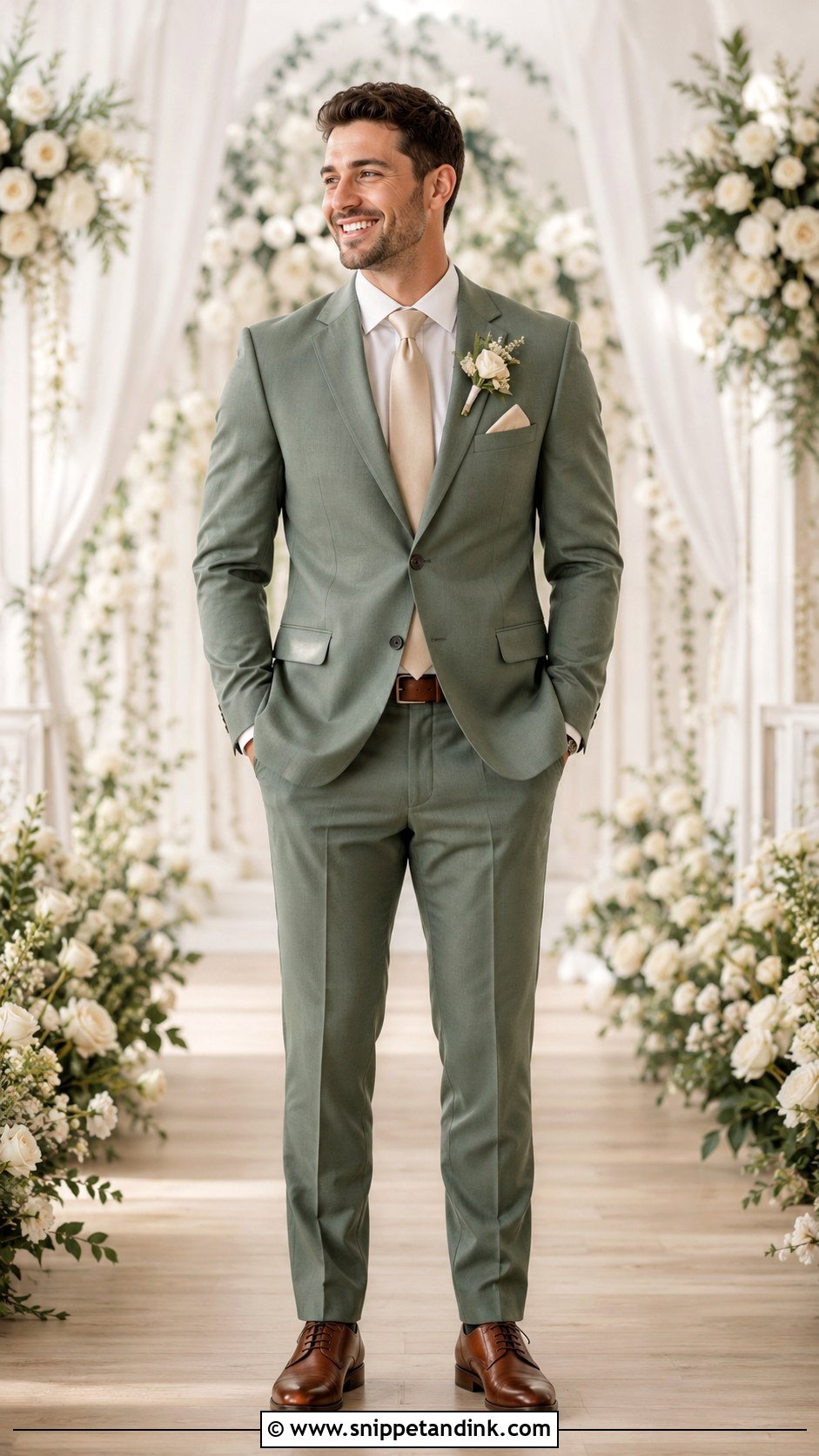 Sage Green Wedding Suit With Champagne Tie - Snippet and Ink - 25 Sage Green Wedding Suit Ideas