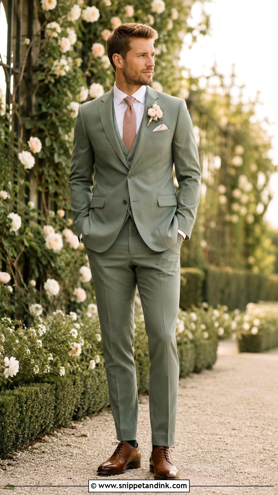 Sage Green Wedding Suit With Dusty Rose Tie - Snippet and Ink - 25 Sage Green Wedding Suit Ideas