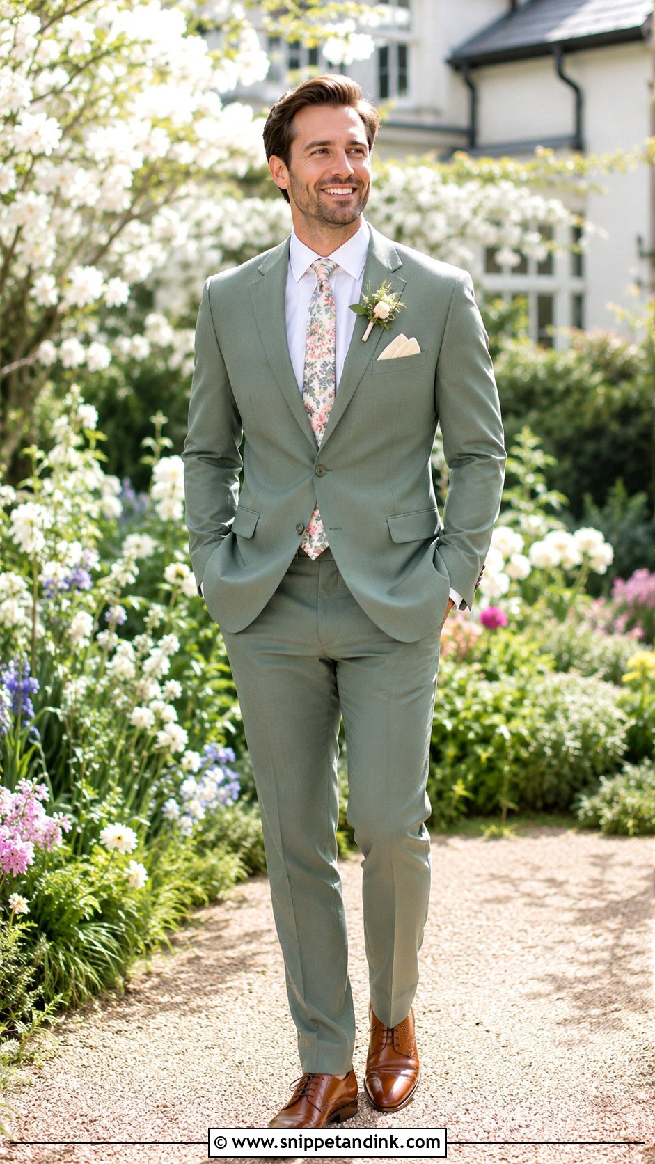 Sage Green Wedding Suit With Floral Tie - Snippet and Ink - 25 Sage Green Wedding Suit Ideas