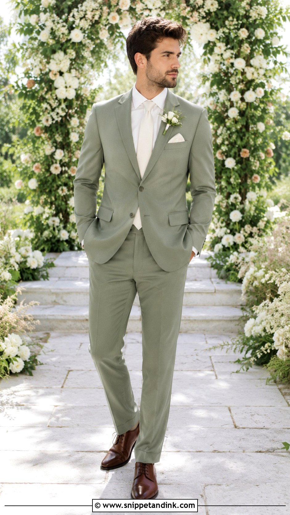 Sage Green Wedding Suit With Ivory Tie - Snippet and Ink - 25 Sage Green Wedding Suit Ideas