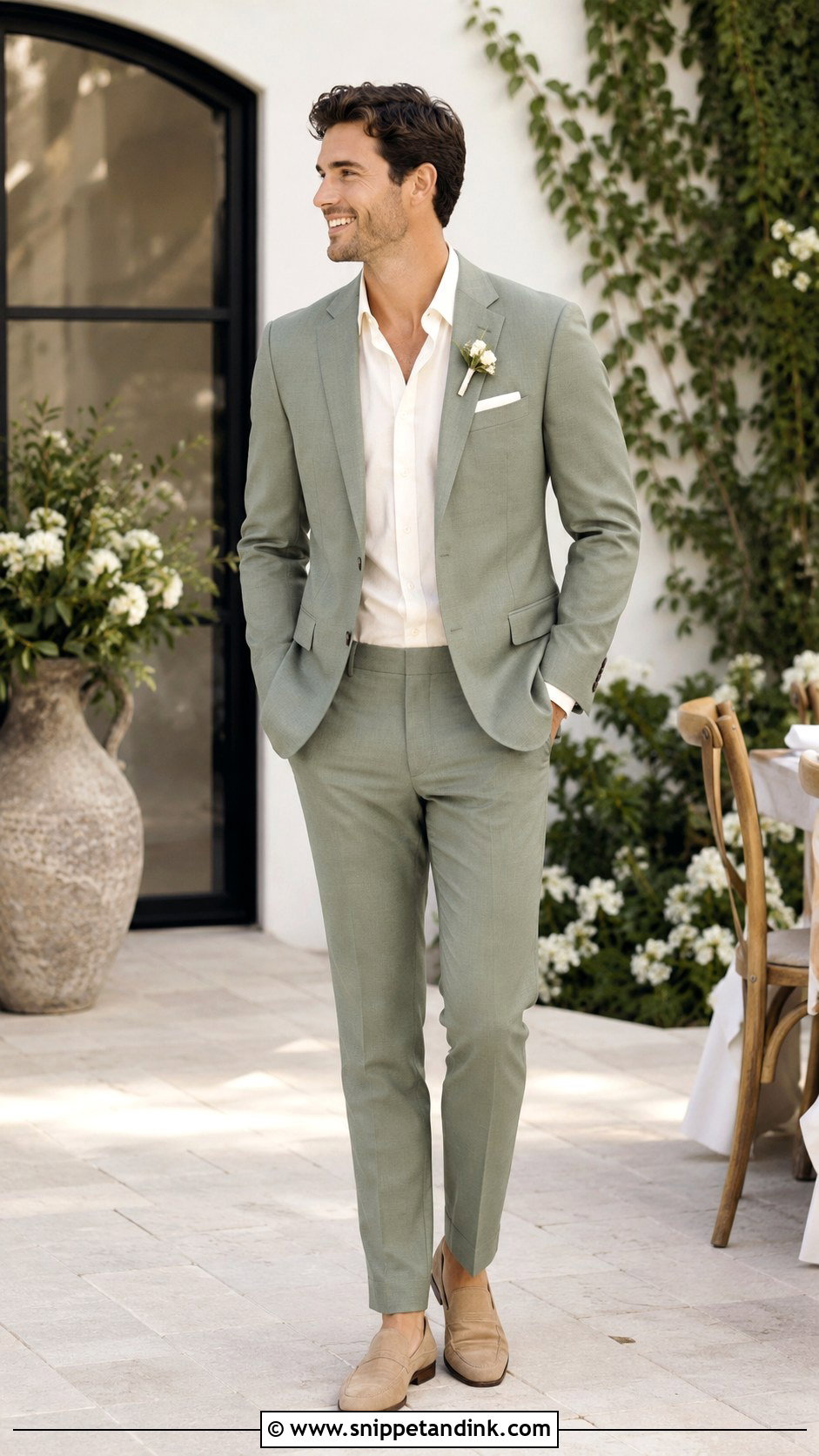 Sage Green Wedding Suit With No Tie - Snippet and Ink - 25 Sage Green Wedding Suit Ideas