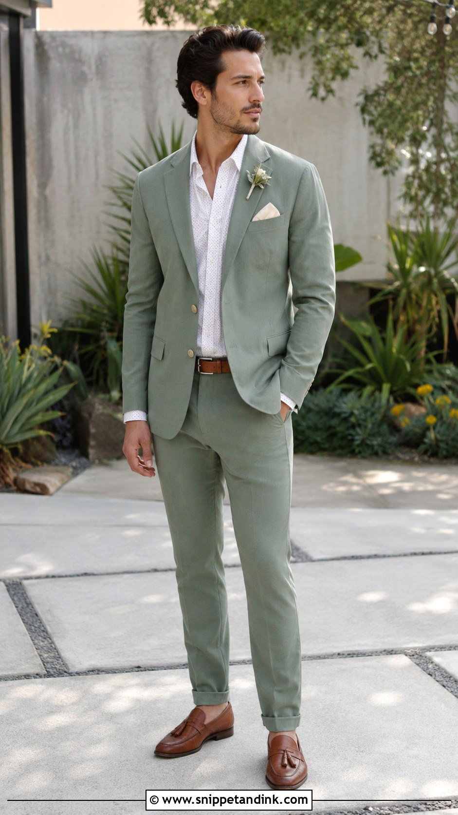 Sage Green Wedding Suit With Patterned Shirt - Snippet and Ink - 25 Sage Green Wedding Suit Ideas