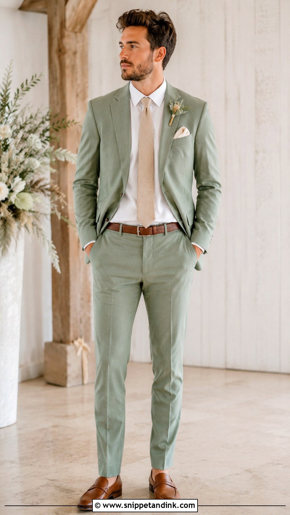 Sage Green Wedding Suit With Tan Shoes - Snippet and Ink - 25 Sage Green Wedding Suit Ideas