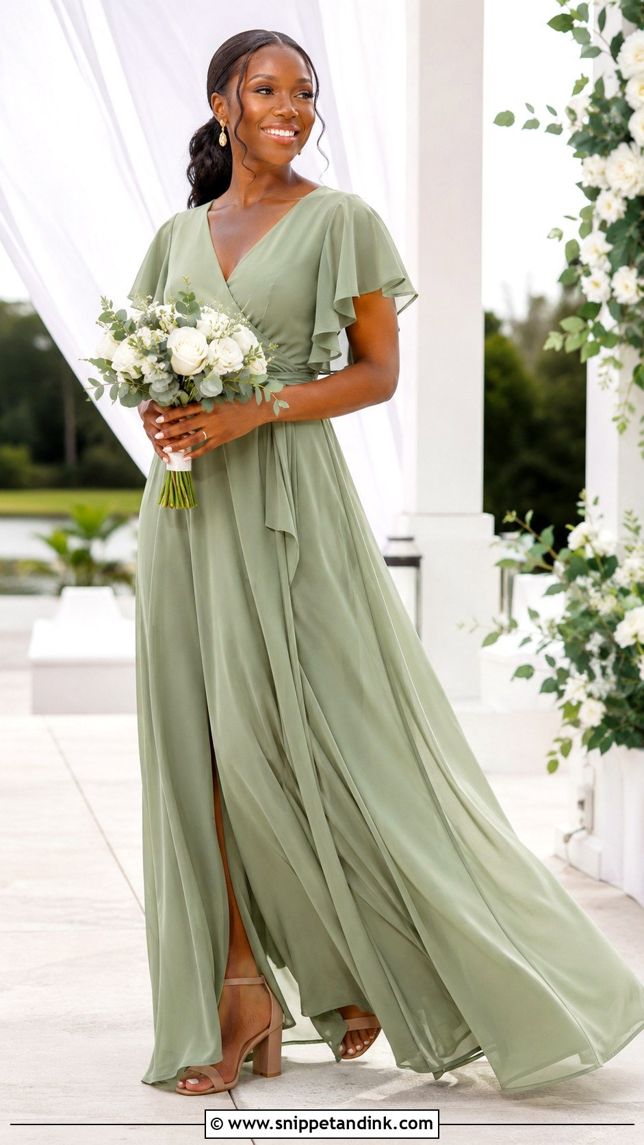 Sage Green Wrap Bridal Train Dress - Snippet and Ink - 20 Bridal Train Dresses Nigeria