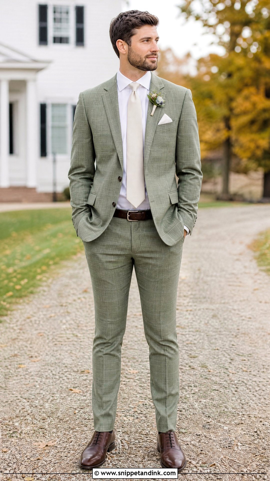Sage Plaid Wedding Suit With Solid Accessories - Snippet and Ink - 20 Sage Wedding Suit Ideas