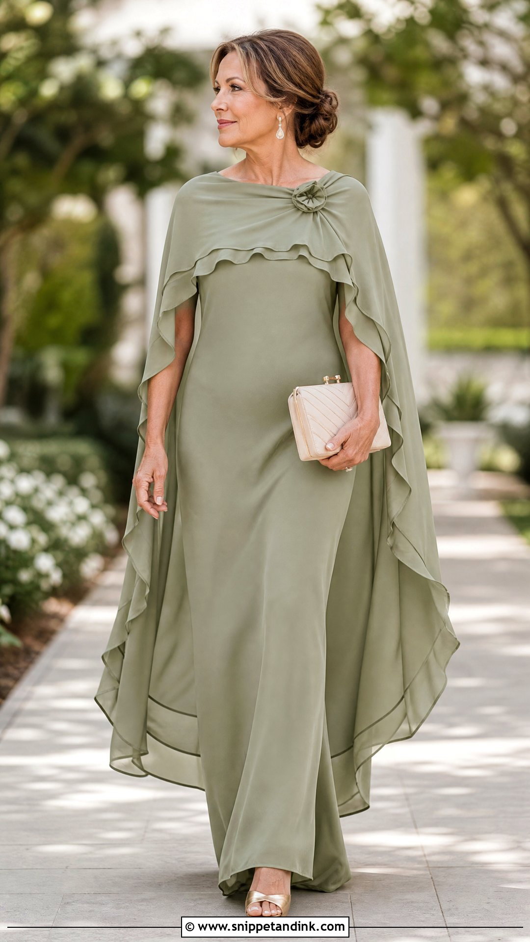 Sage Ruffled Cape Gown - Snippet and Ink - 20 Ruffled Gown Ideas