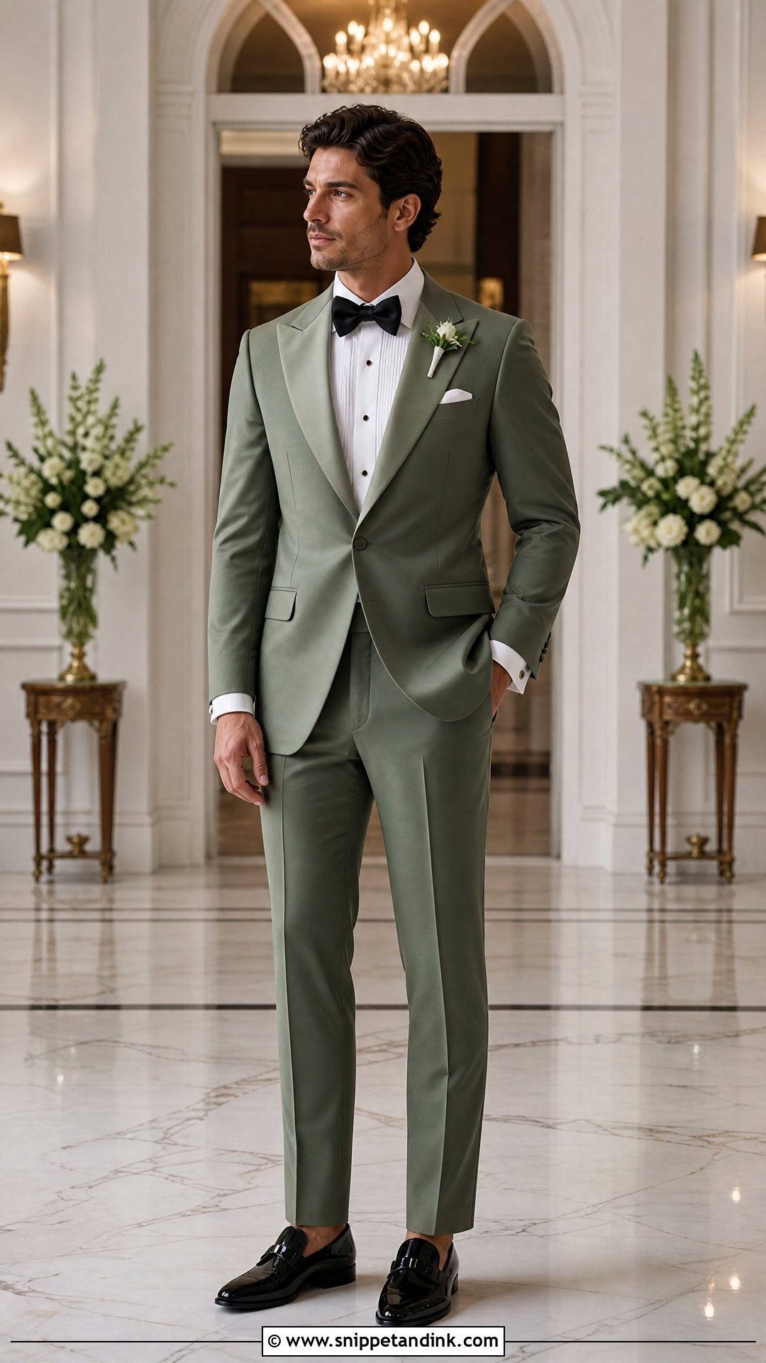 Sage Tuxedo Wedding Suit With Satin Lapels - Snippet and Ink - 20 Sage Wedding Suit Ideas