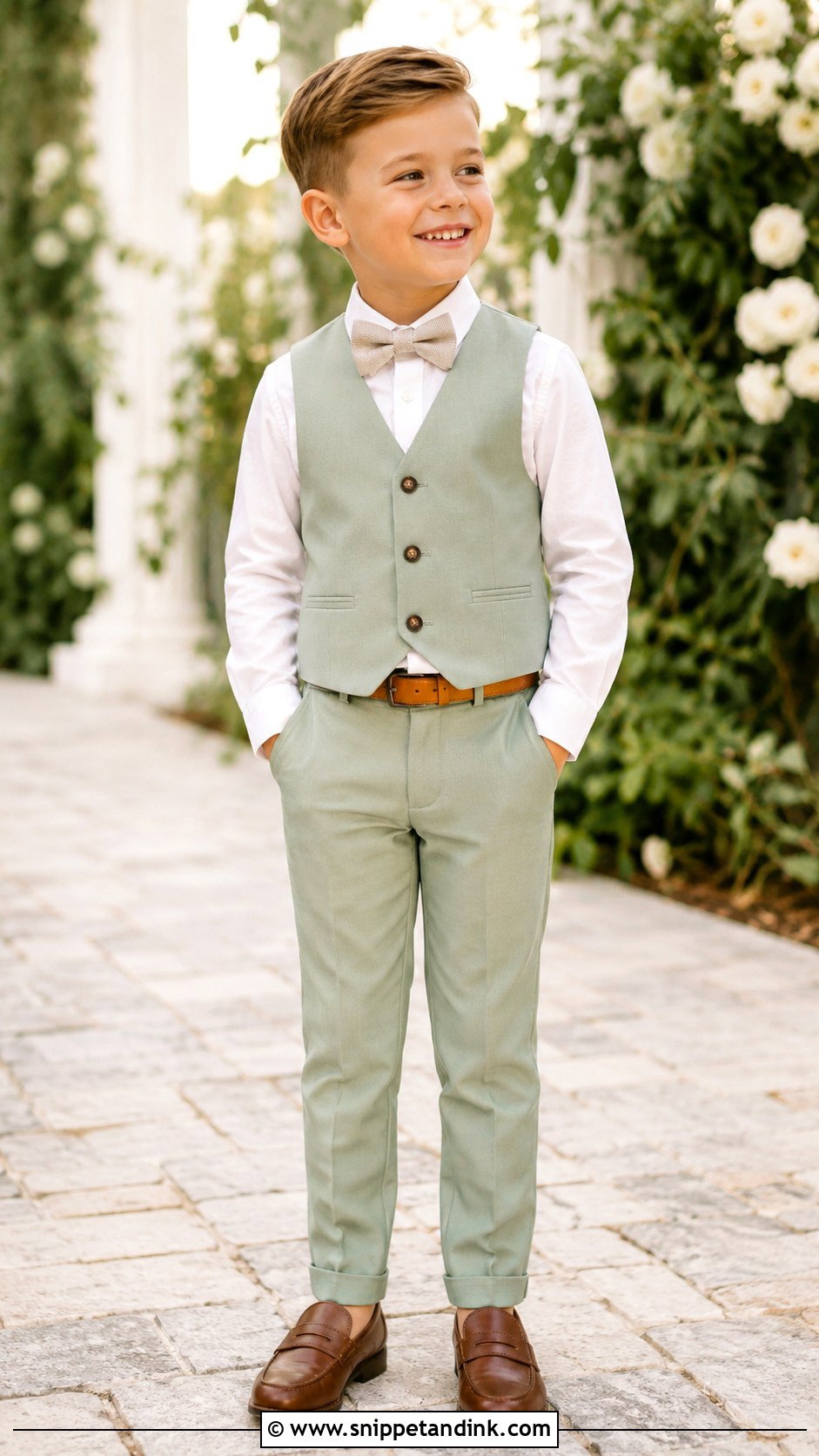 Sage Vest And Trousers Wedding Outfit - Snippet and Ink - 20 Wedding Kids Outfit Ideas