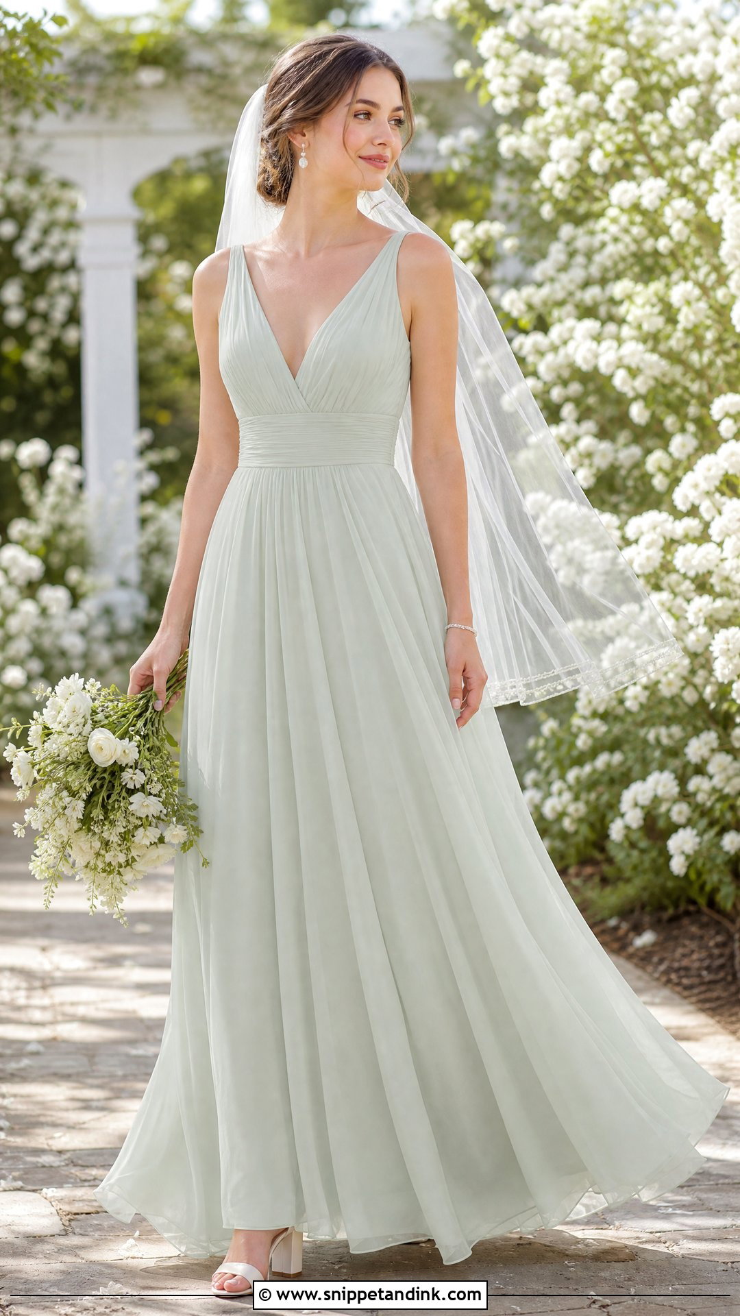 Sage Wedding Dress With A Line Chiffon Skirt - Snippet and Ink - 20 Sage Wedding Dress Ideas