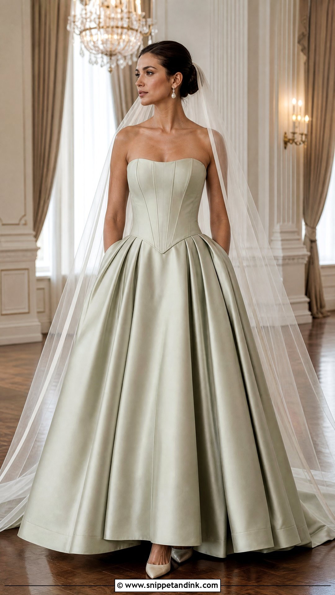 Sage Wedding Dress With Basque Waist - Snippet and Ink - 20 Sage Wedding Dress Ideas