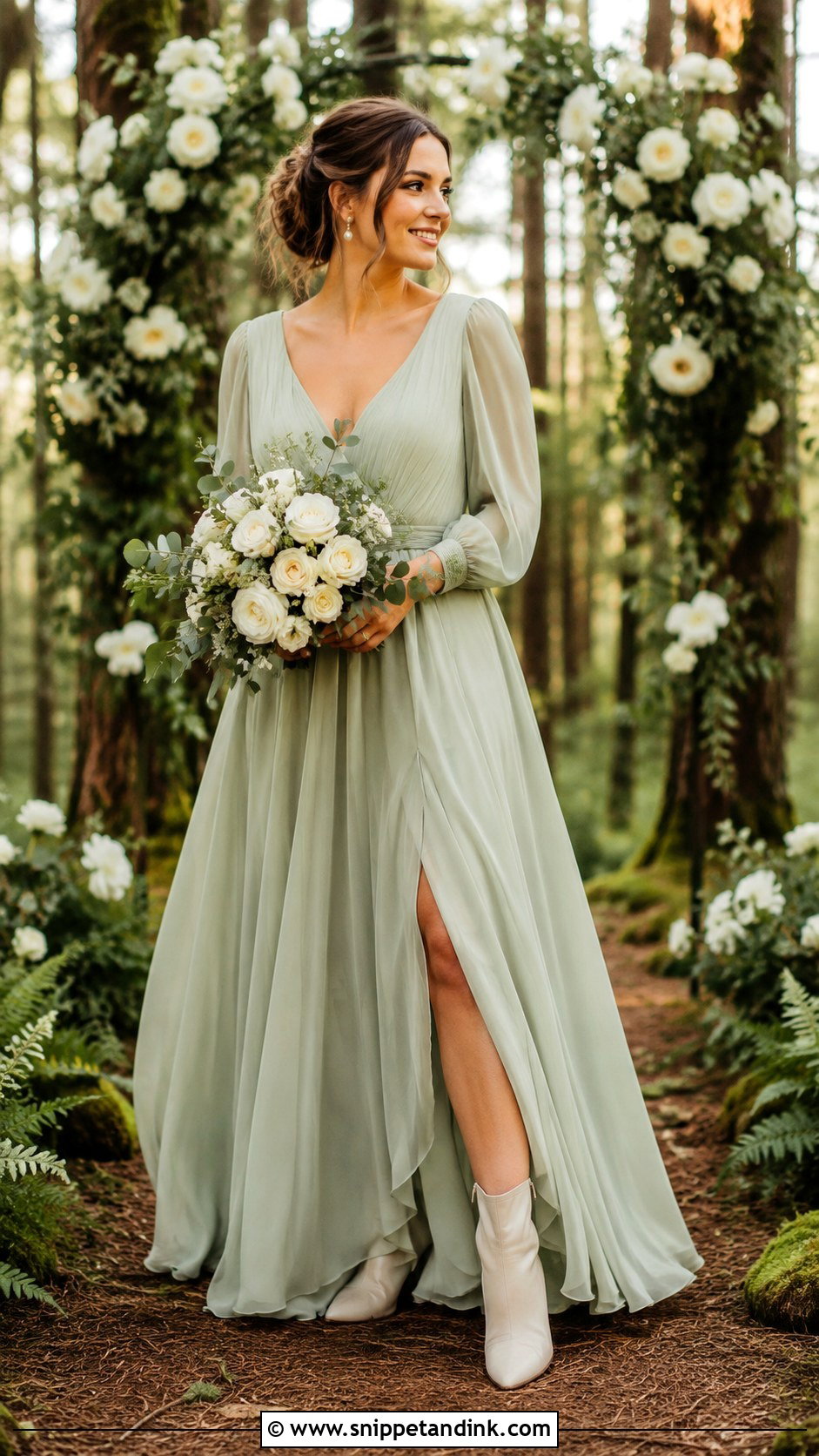 Sage Wedding Dress With Ivory Bridal Boots - Snippet and Ink - 25 Woodsy Wedding Dress Ideas