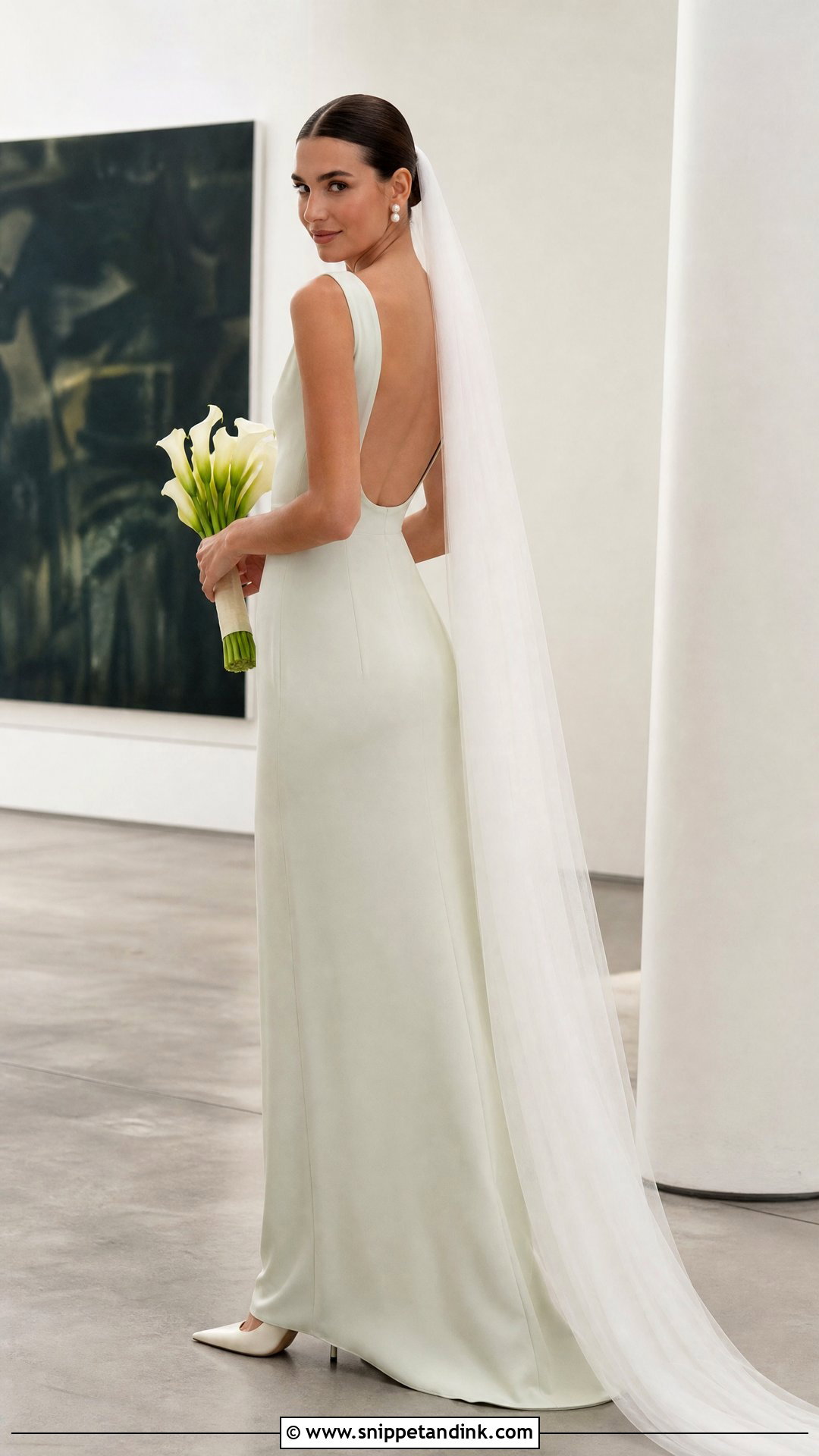 Sage Wedding Dress With Minimalist Crepe Column - Snippet and Ink - 20 Sage Wedding Dress Ideas
