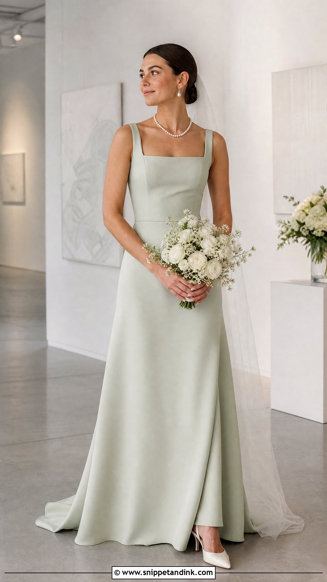 Sage Wedding Dress With Square Neckline - Snippet and Ink - 20 Sage Wedding Dress Ideas
