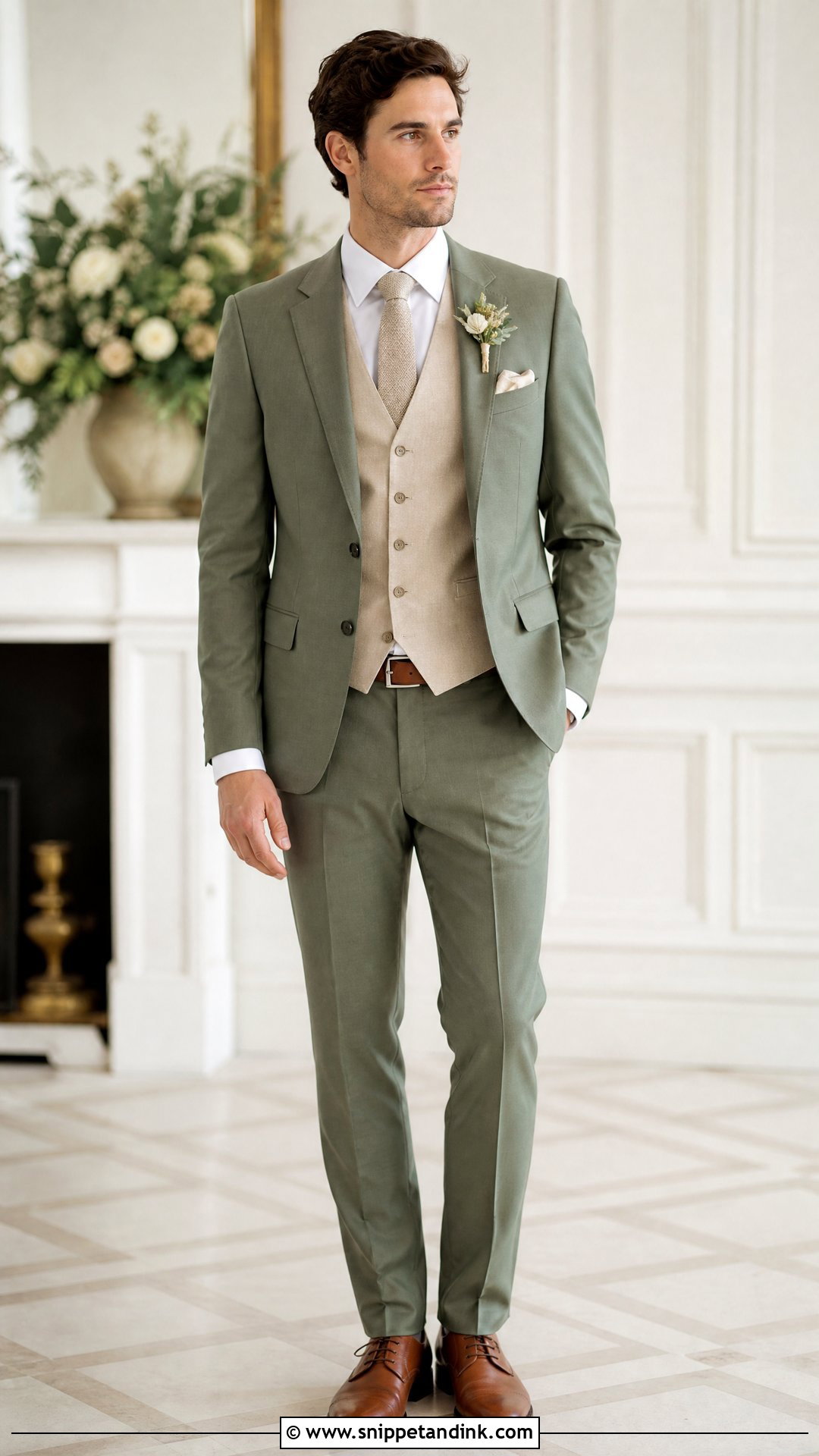 Sage Wedding Suit With Champagne Vest - Snippet and Ink - 20 Sage Wedding Suit Ideas