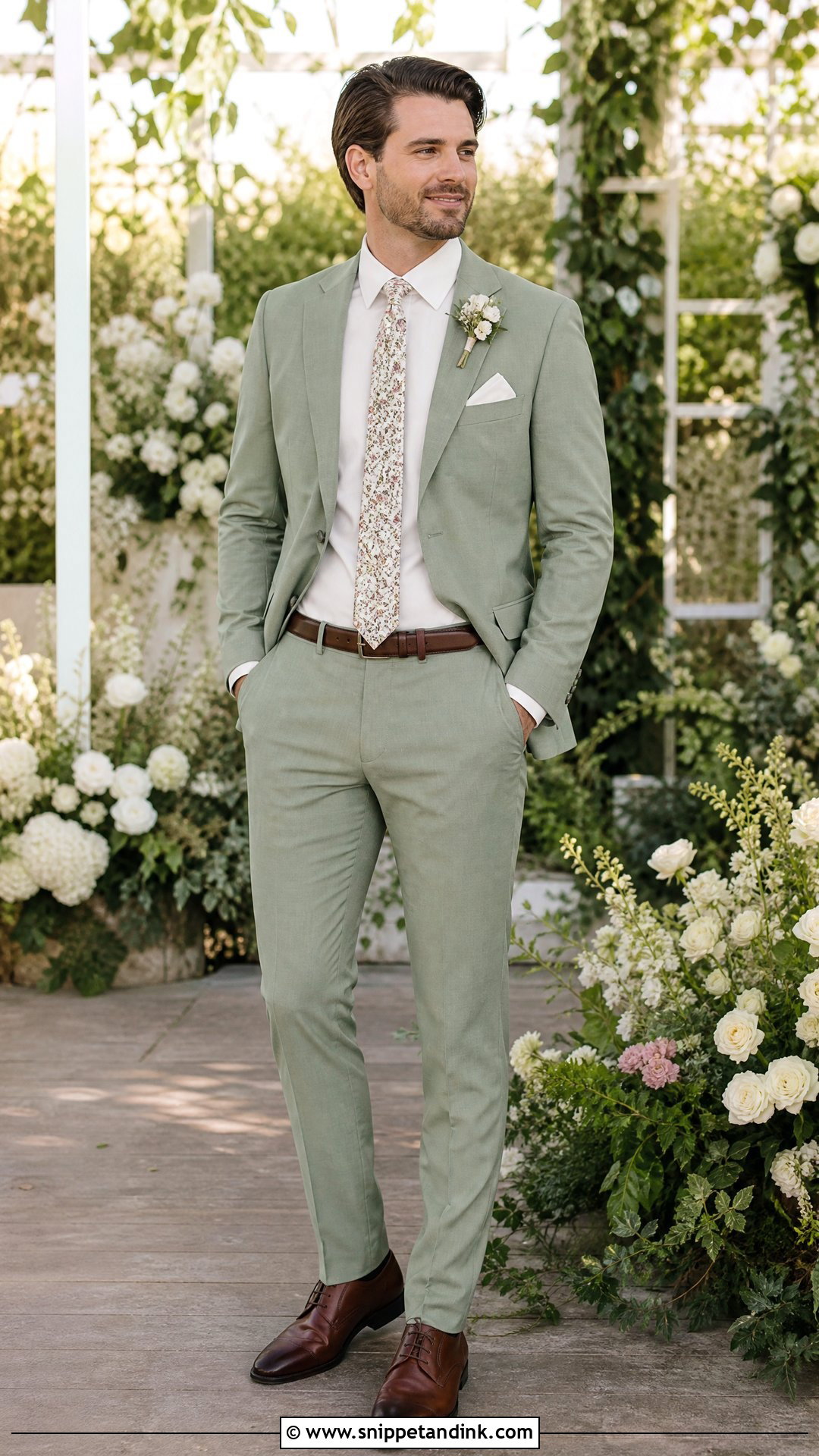 Sage Wedding Suit With Floral Tie - Snippet and Ink - 20 Sage Wedding Suit Ideas