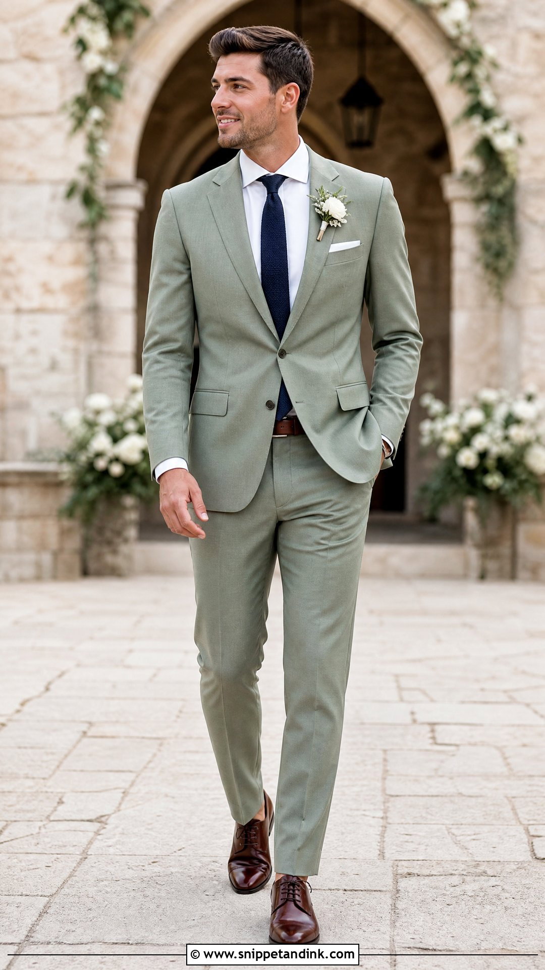 Sage Wedding Suit With Navy Tie - Snippet and Ink - 20 Sage Wedding Suit Ideas