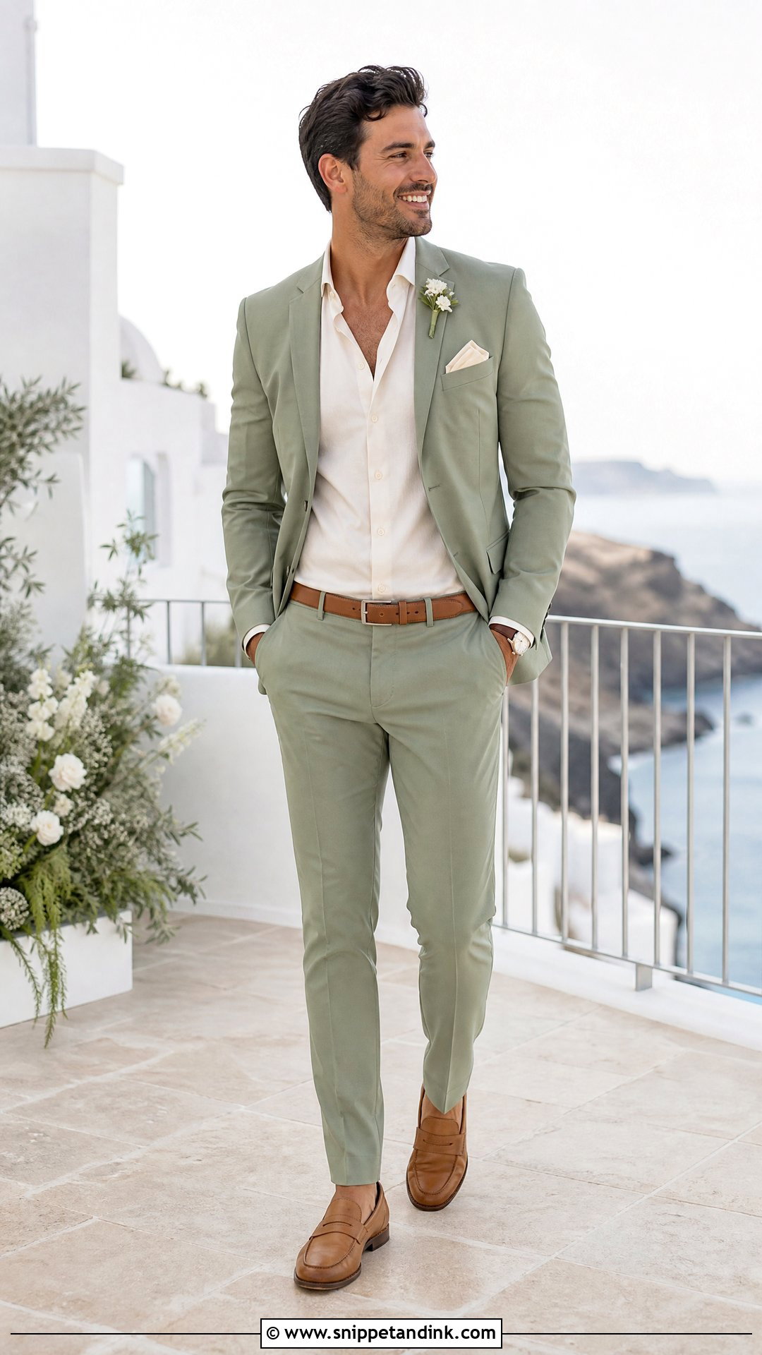 Sage Wedding Suit With Open Collar Shirt - Snippet and Ink - 20 Sage Wedding Suit Ideas
