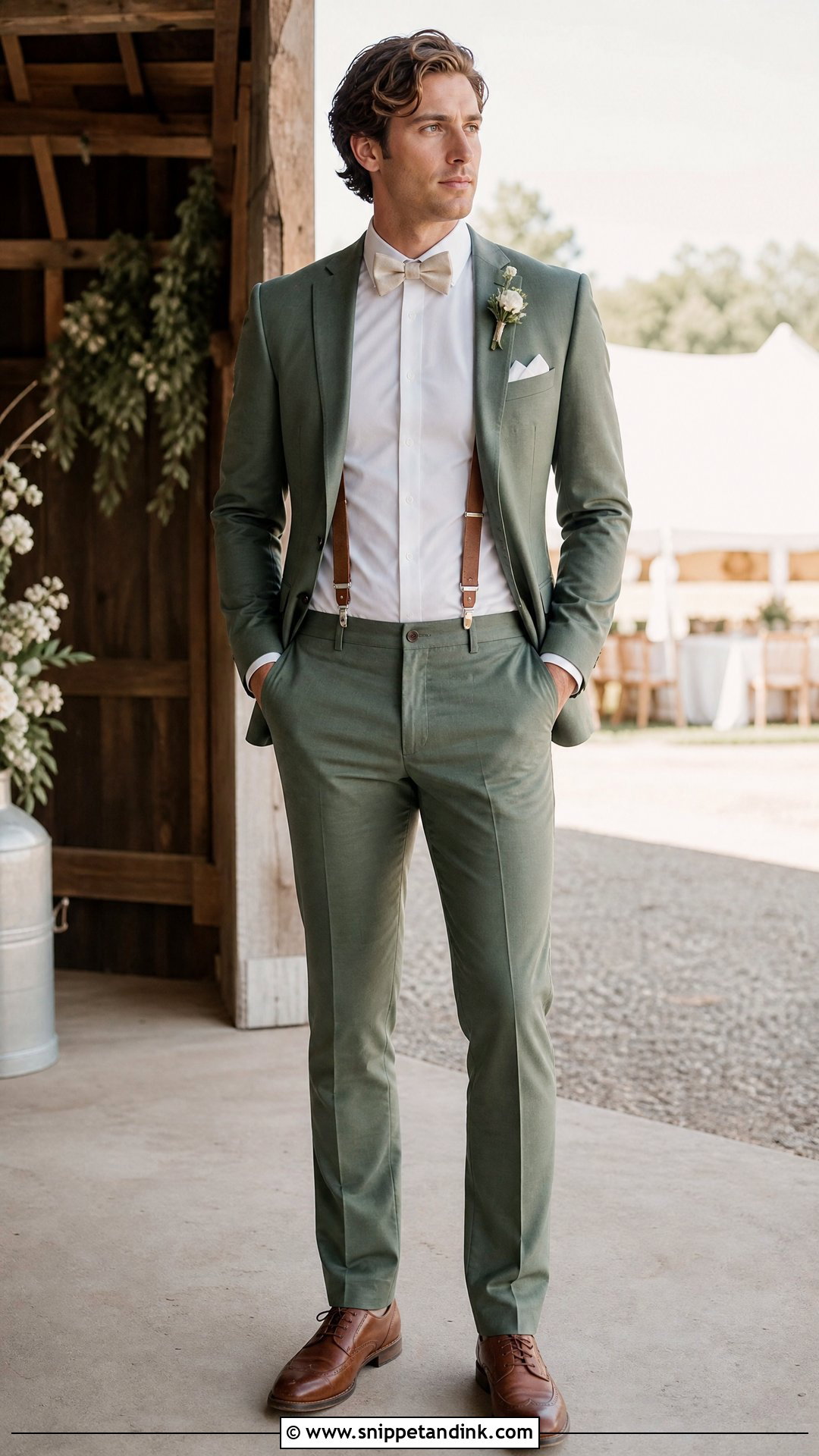 Sage Wedding Suit With Suspenders - Snippet and Ink - 20 Sage Wedding Suit Ideas