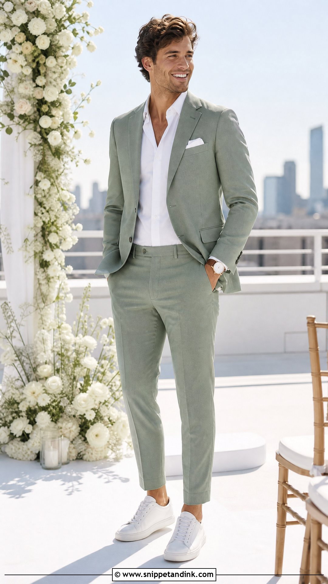 Sage Wedding Suit With White Sneakers - Snippet and Ink - 20 Sage Wedding Suit Ideas