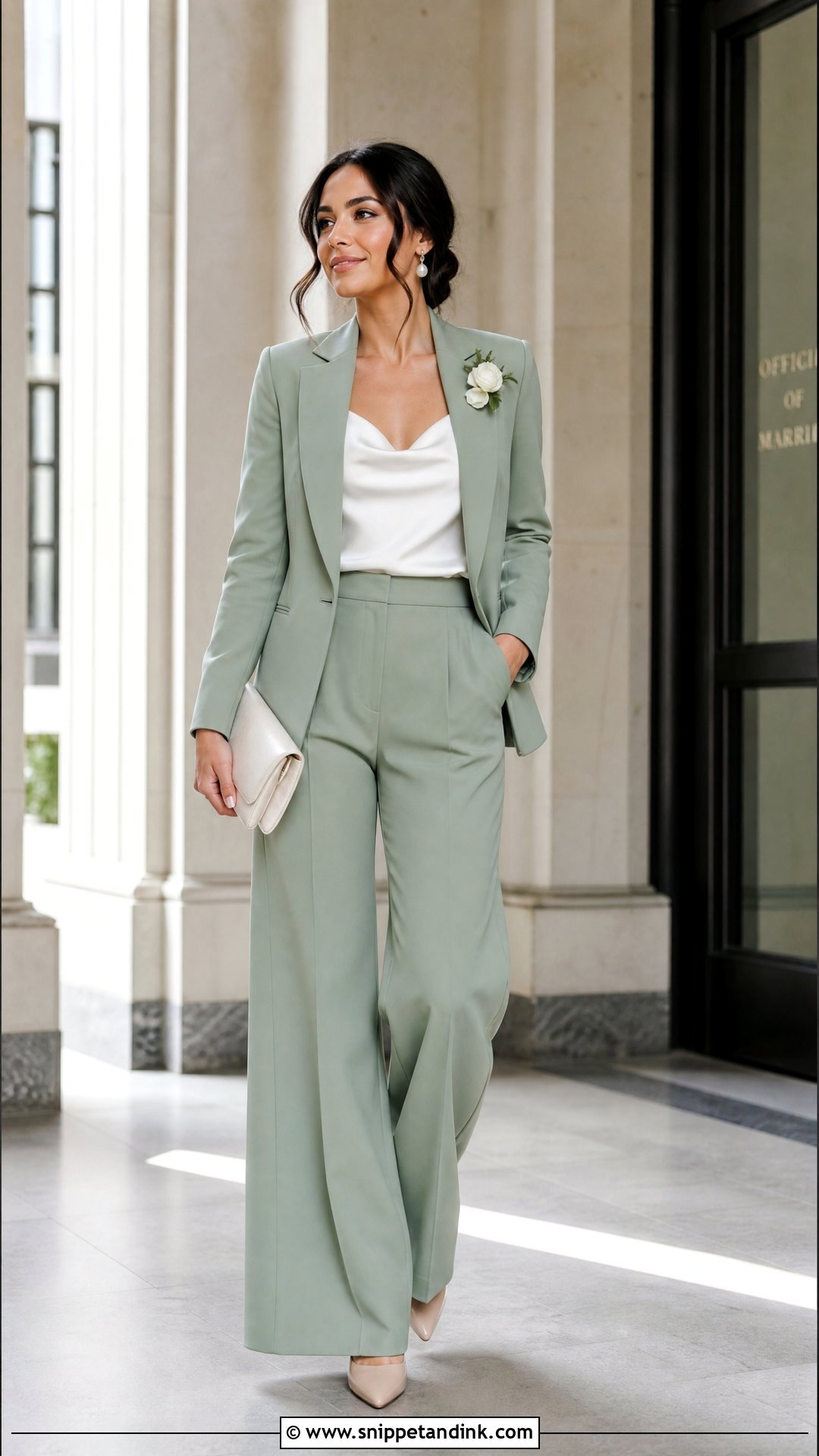 Sage Womens Wedding Suit With Wide Leg Trousers - Snippet and Ink - 20 Sage Wedding Suit Ideas