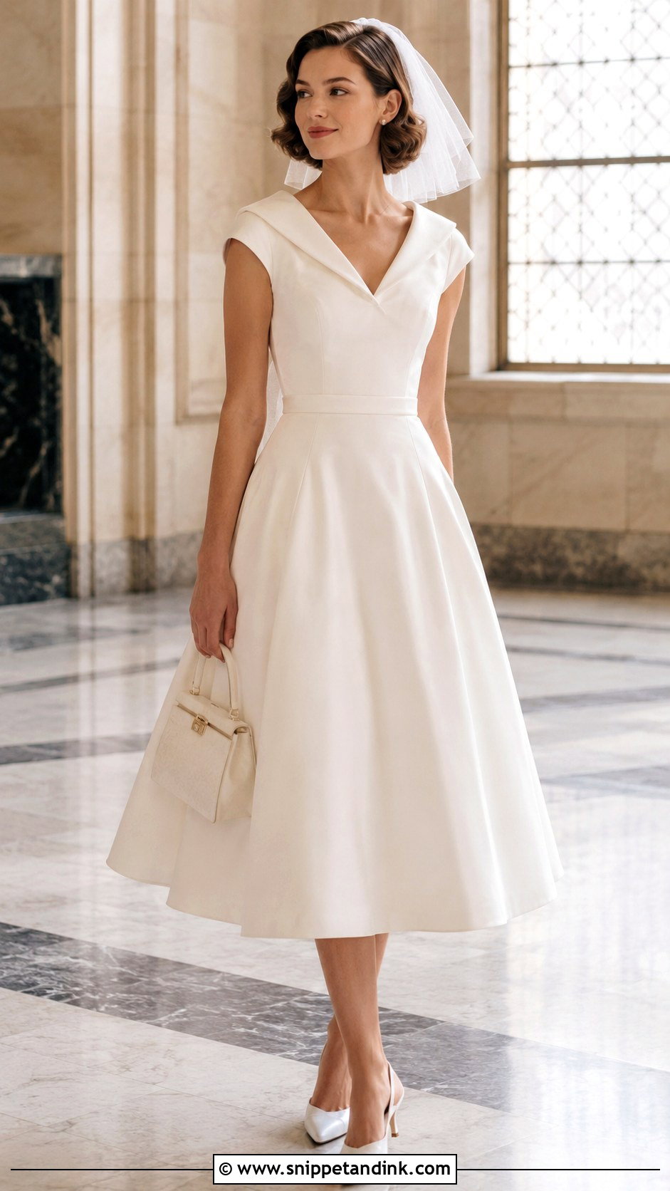 Sailor Collar Tea Length Wedding Dress - Snippet and Ink - 20 Collar Wedding Dress Ideas