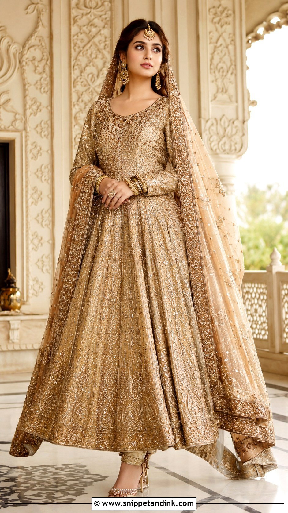 Sajal Ali Gold Bridal Pishwas Look - Snippet and Ink - 25 Sajal Ali Bridal Look Ideas