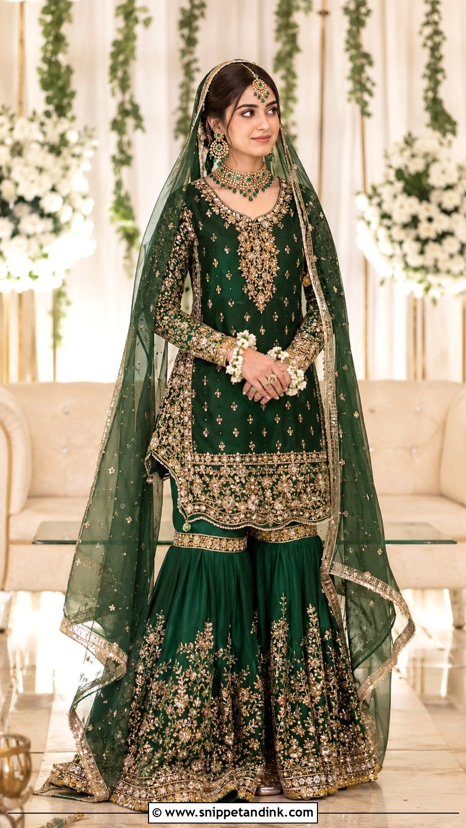 Sajal Ali Green Bridal Gharara Look - Snippet and Ink - 25 Sajal Ali Bridal Look Ideas